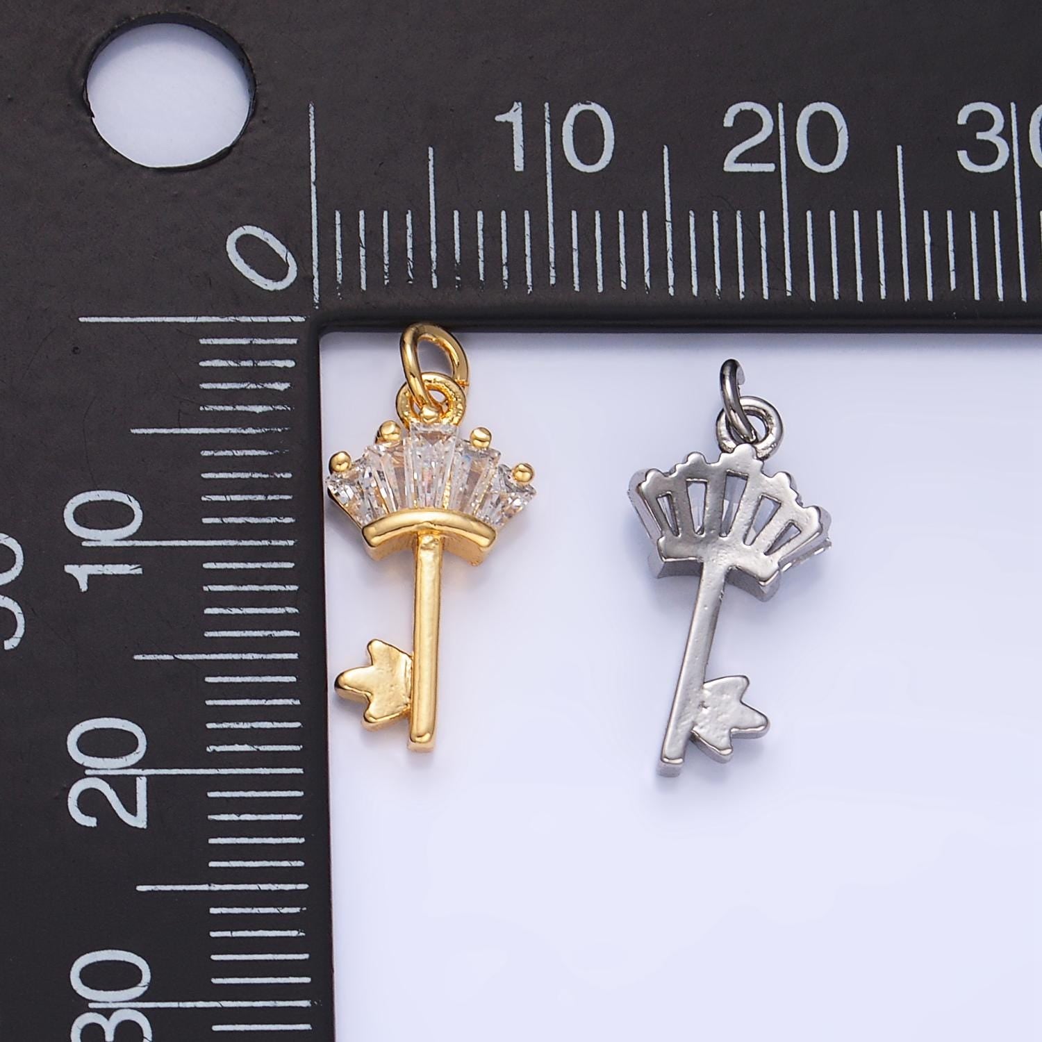 CZ Baguette 24K Gold Filled Key Lock Charm in Gold & Silver | W-107
