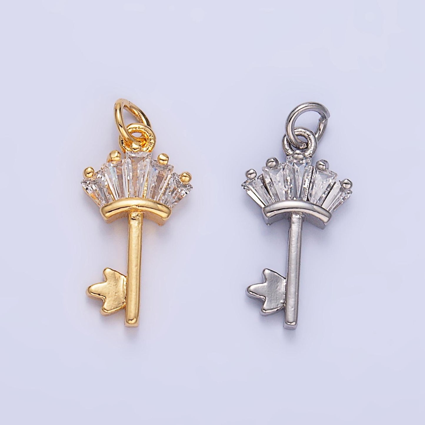 CZ Baguette 24K Gold Filled Key Lock Charm in Gold & Silver | W-107