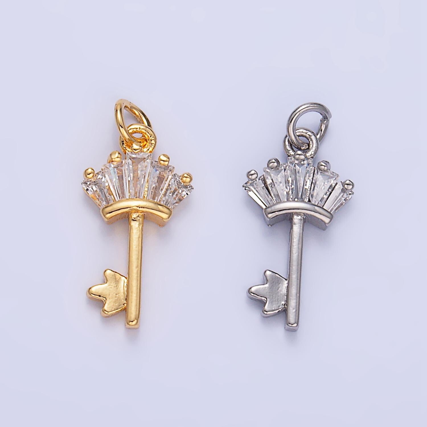 CZ Baguette 24K Gold Filled Key Lock Charm in Gold & Silver | W-107
