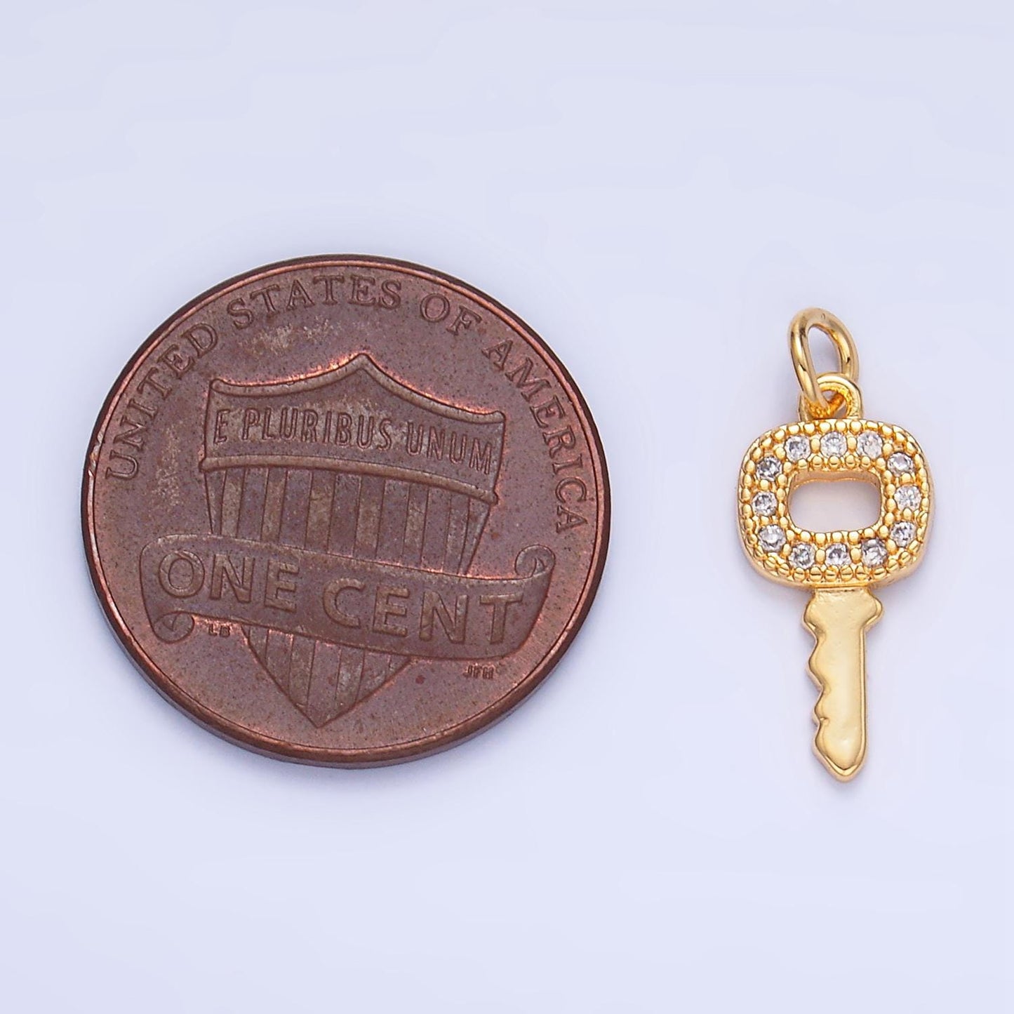 CZ Micro Paved Mini Square Shaped Key Lock 24K Gold Filled Charm in Gold & Silver | W-106