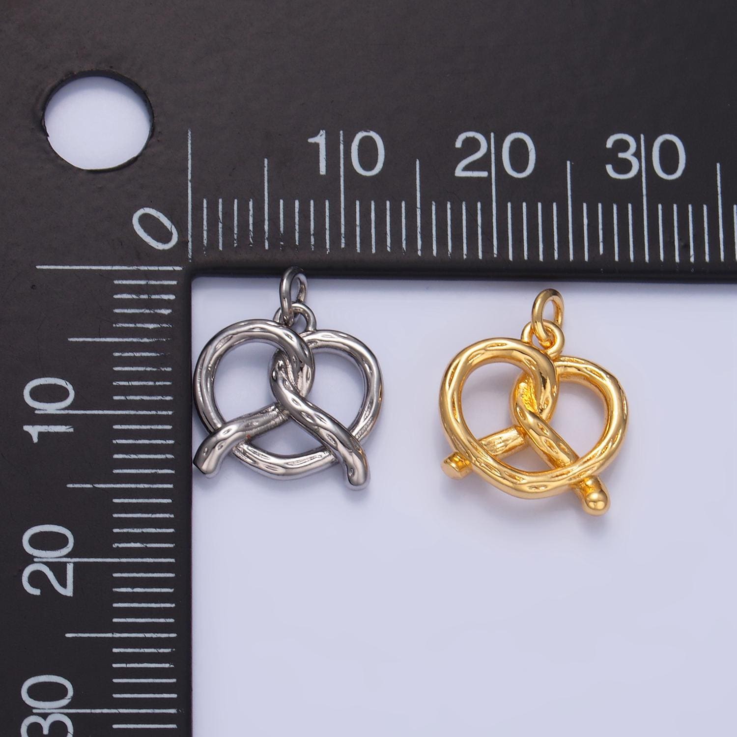 Minimalist Small 3D Pretzel Pastry 24K Gold Filled Food Charm in Gold & Silver | W-105