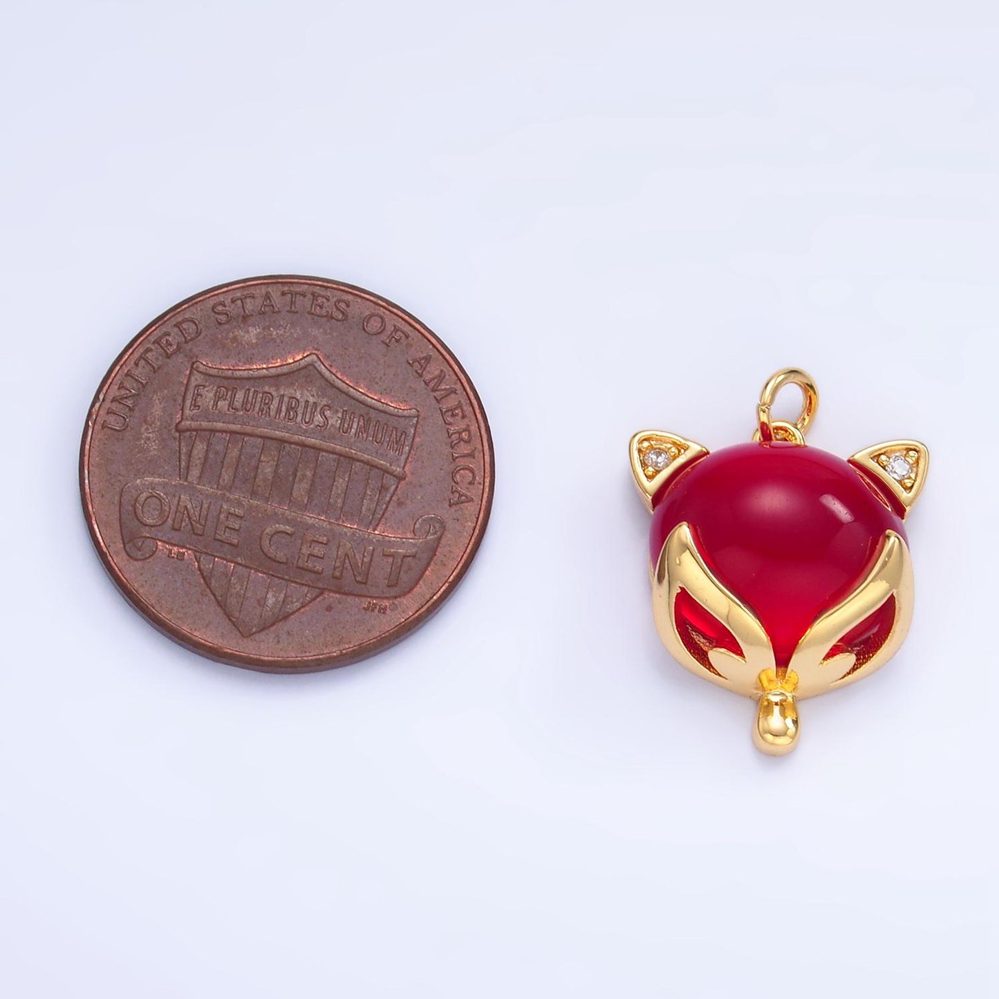CZ Micro Paved Red, Pink Cats Eye Gemstone 24K Gold Filled Cat Animal Charm | W-108