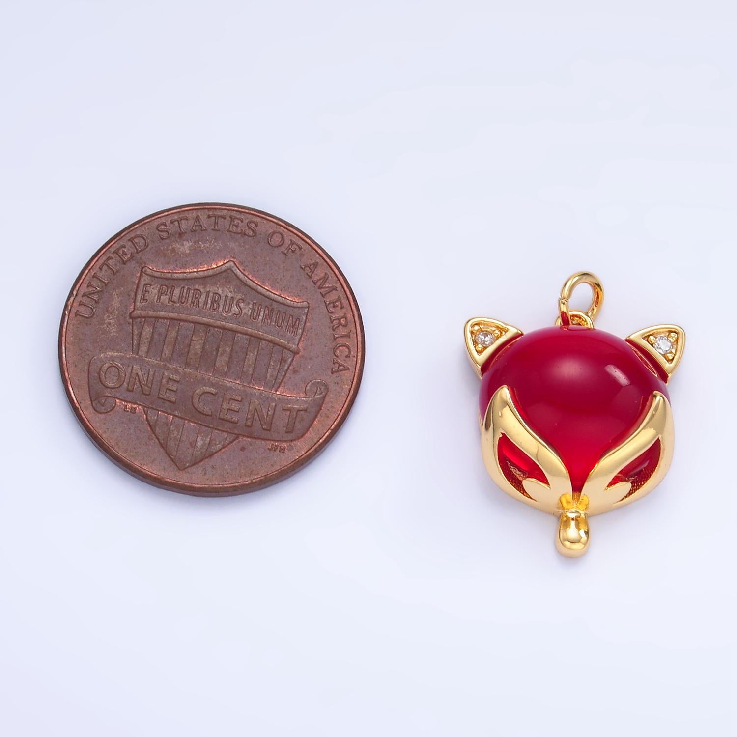 CZ Micro Paved Red, Pink Cats Eye Gemstone 24K Gold Filled Cat Animal Charm | W-108