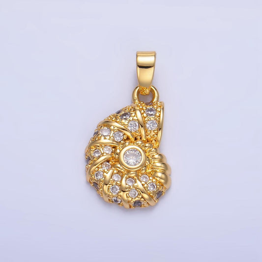 CZ Micro Paved Beach Sea Shell 24K Gold Filled Pendant | AA-1045