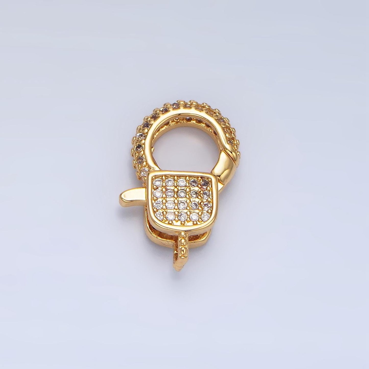 Dainty Gold Full Pave Lobster Clasp, 17.1 x 11.2mm, Clear Pave Clasp for Necklace Bracelet End Clasp Enhanced Clasp Z1007