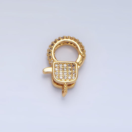 Dainty Gold Full Pave Lobster Clasp, 17.1 x 11.2mm, Clear Pave Clasp for Necklace Bracelet End Clasp Enhanced Clasp Z1007