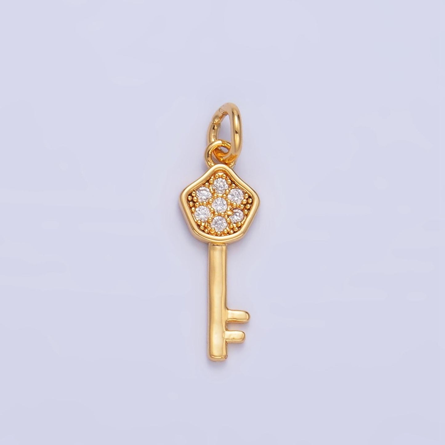 24K Gold Filled clear CZ Lock Key Charm Silver Key Mini Charm | W135