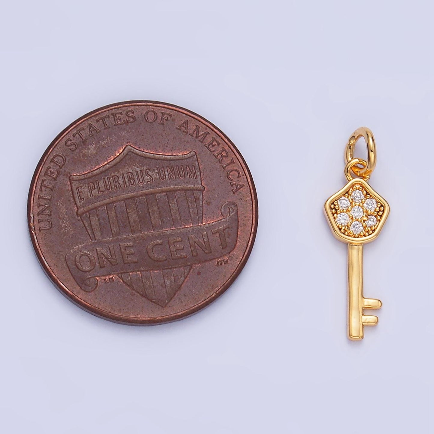 24K Gold Filled clear CZ Lock Key Charm Silver Key Mini Charm | W135