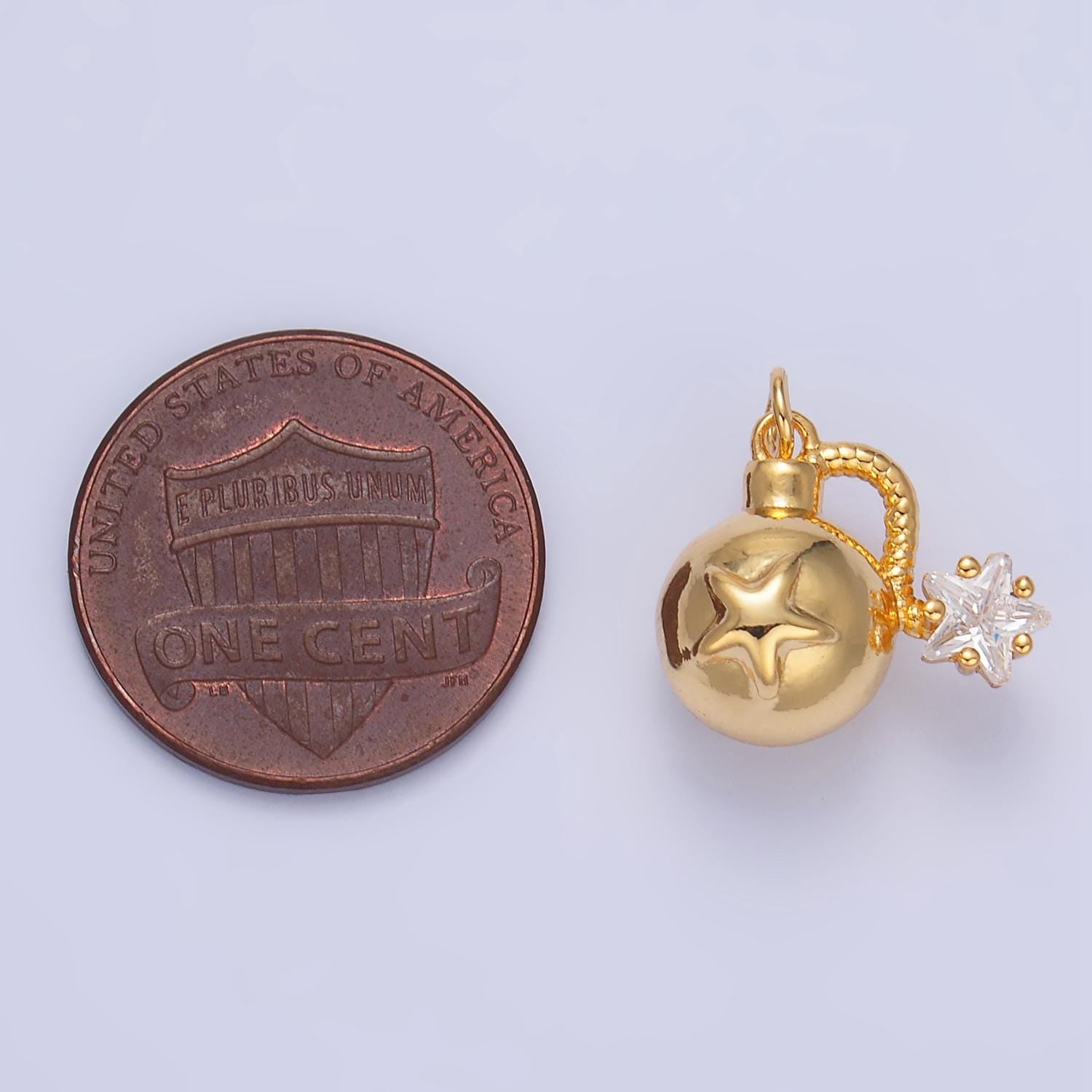 Pirate Bomb Charm Gold Silver 3D Star Old Hand Grenade Charm Detailed Round Pendant W137