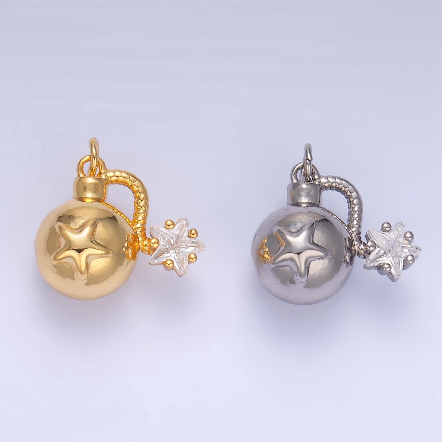 Pirate Bomb Charm Gold Silver 3D Star Old Hand Grenade Charm Detailed Round Pendant W137
