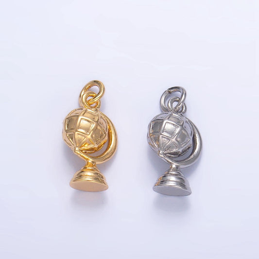 24k Gold Filled Round Globe Charm Atlas Travel Drop Pendant | W131