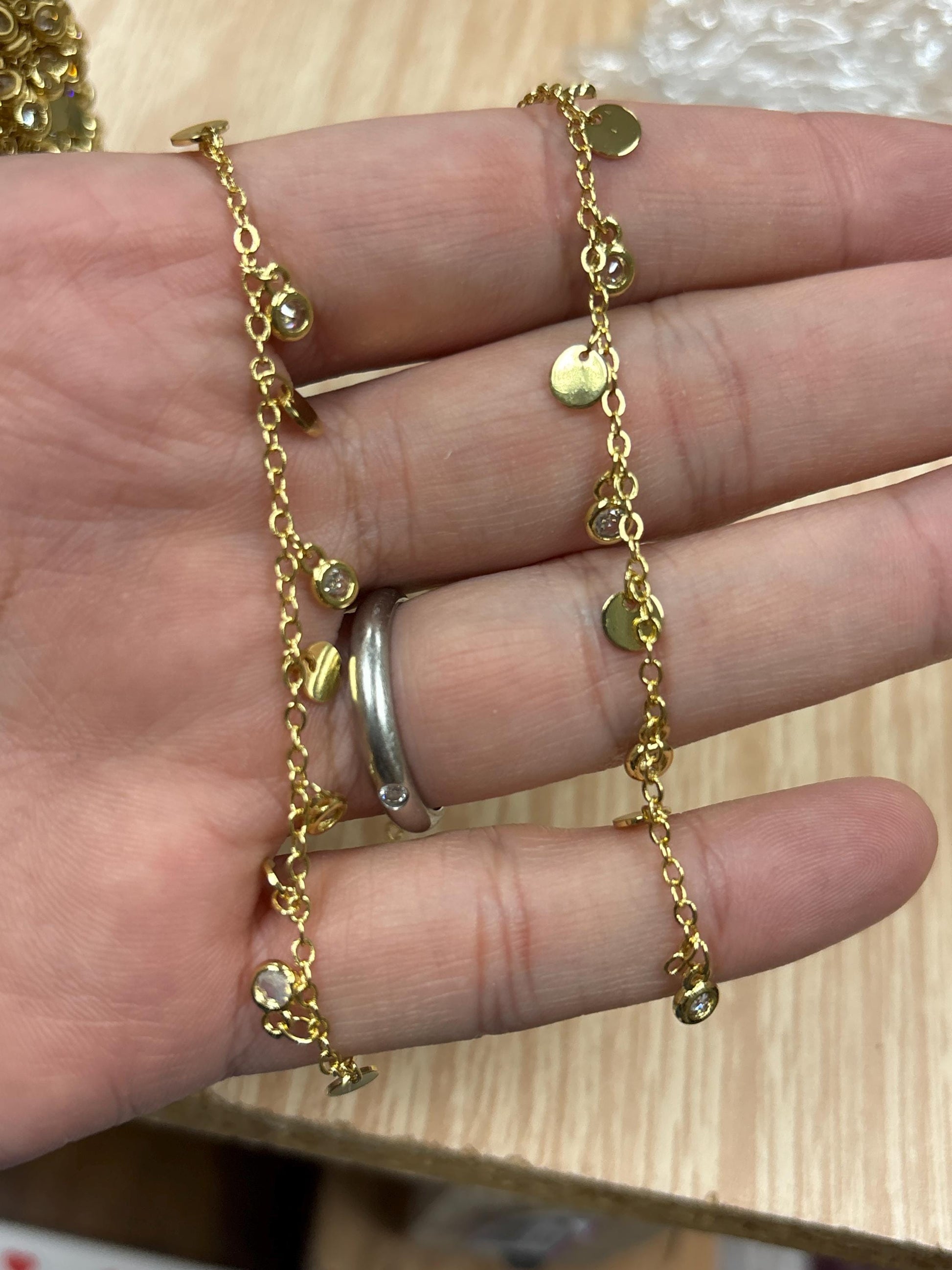 24K Gold Filled Round Disc CZ Sequin Chain by Yard, Wholesale Bulk Gold Coin Chain, Anklet, Bracelet, belly dancer Waist Supp | ROLL-816