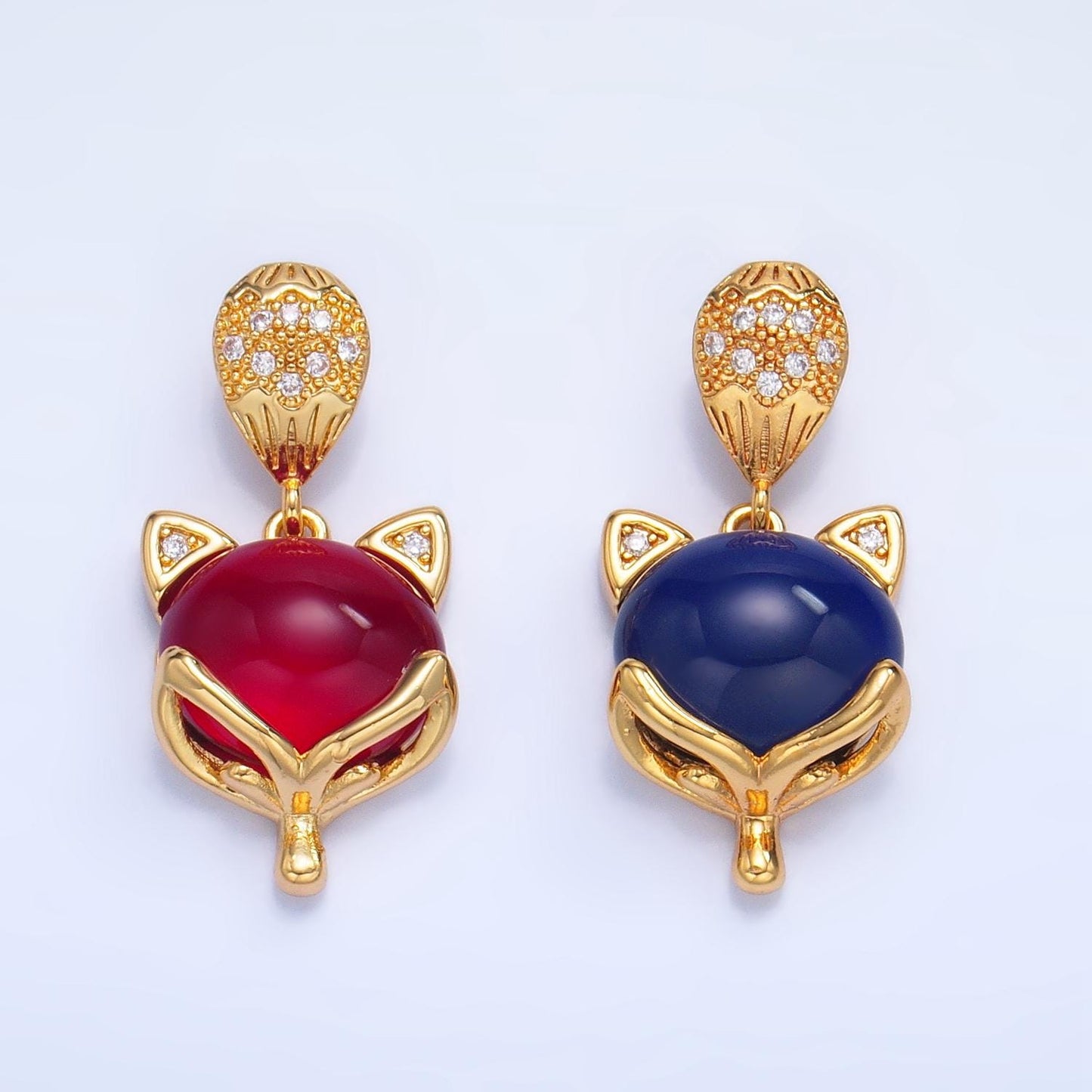Dainty Gold Cute Fox Pendant Charm, Fox Pendant Charm, Red Blue Stone Fox Pendant, For DIY Jewelry, AA1026