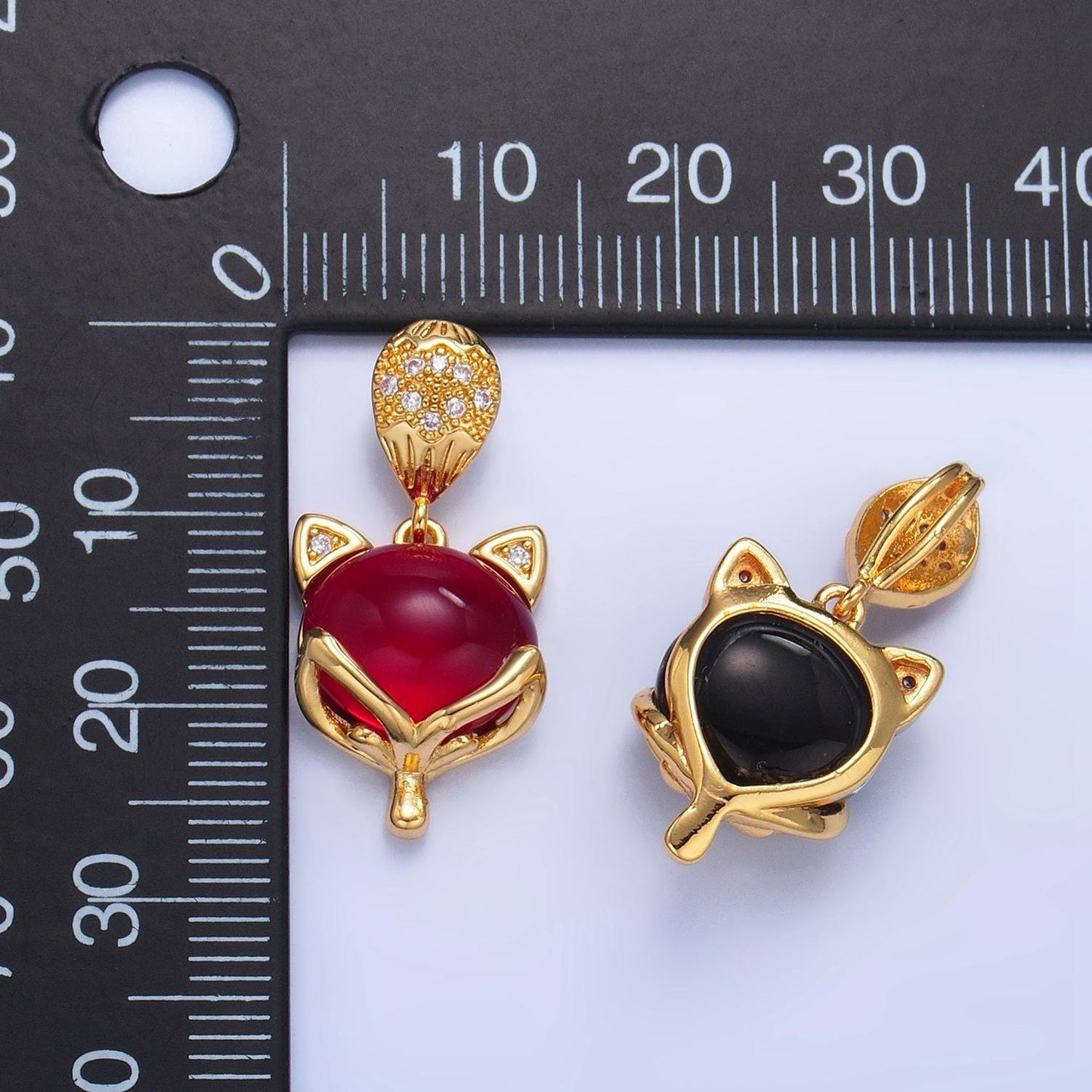 Dainty Gold Cute Fox Pendant Charm, Fox Pendant Charm, Red Blue Stone Fox Pendant, For DIY Jewelry, AA1026