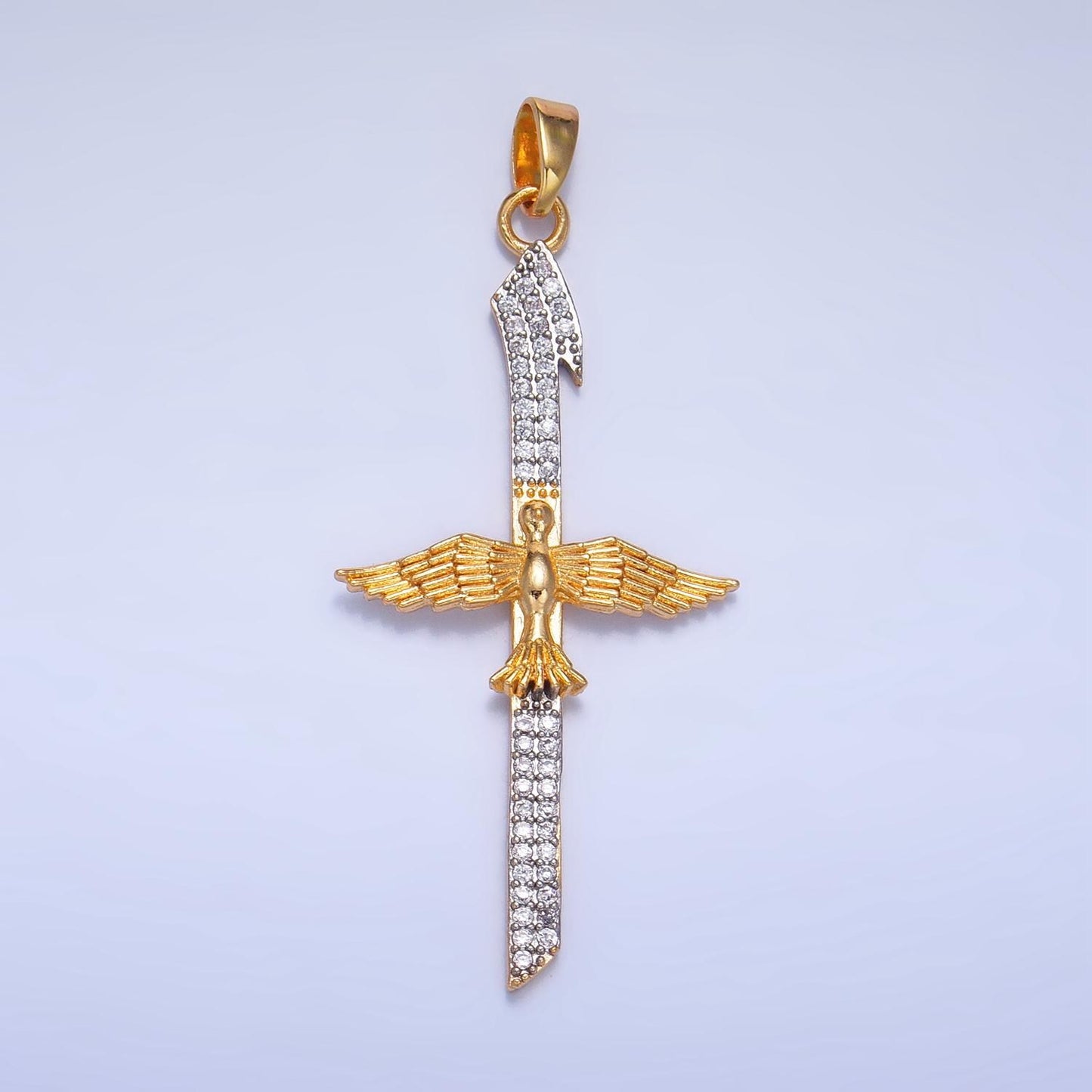 CZ Micro Paved Flying Bird Animal Sword 24K Gold Filled Pendant | AA-1009