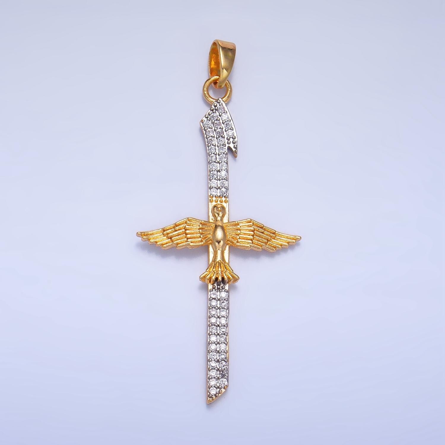 CZ Micro Paved Flying Bird Animal Sword 24K Gold Filled Pendant | AA-1009