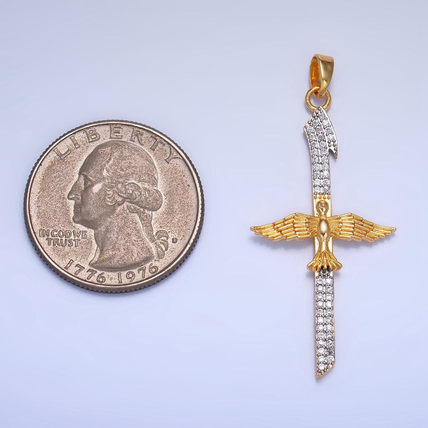 CZ Micro Paved Flying Bird Animal Sword 24K Gold Filled Pendant | AA-1009