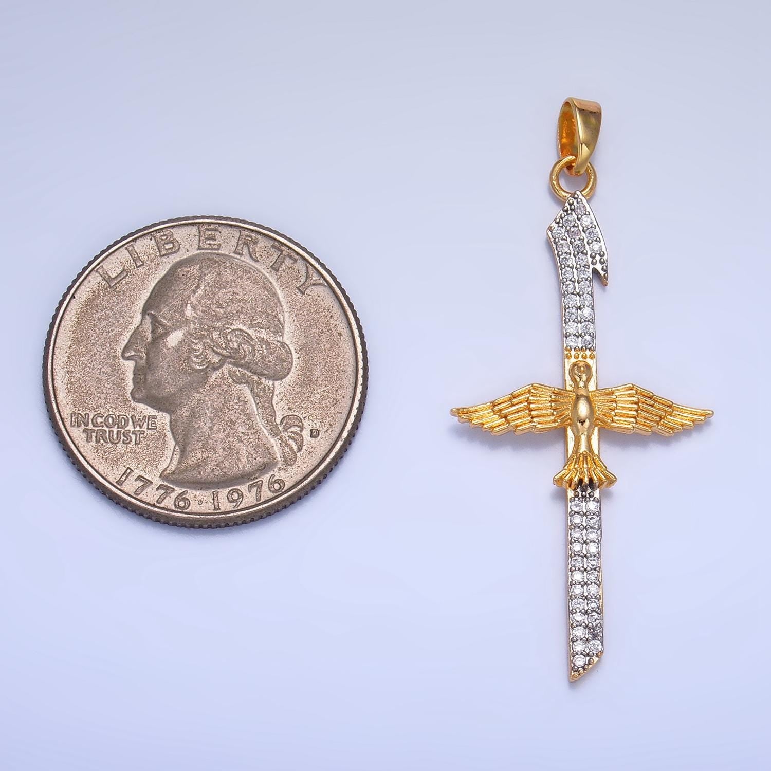 CZ Micro Paved Flying Bird Animal Sword 24K Gold Filled Pendant | AA-1009