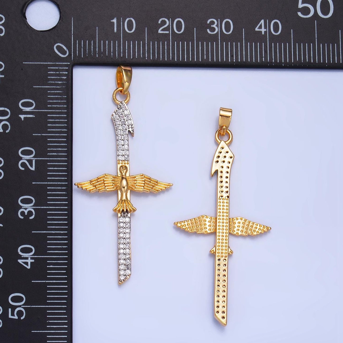 CZ Micro Paved Flying Bird Animal Sword 24K Gold Filled Pendant | AA-1009