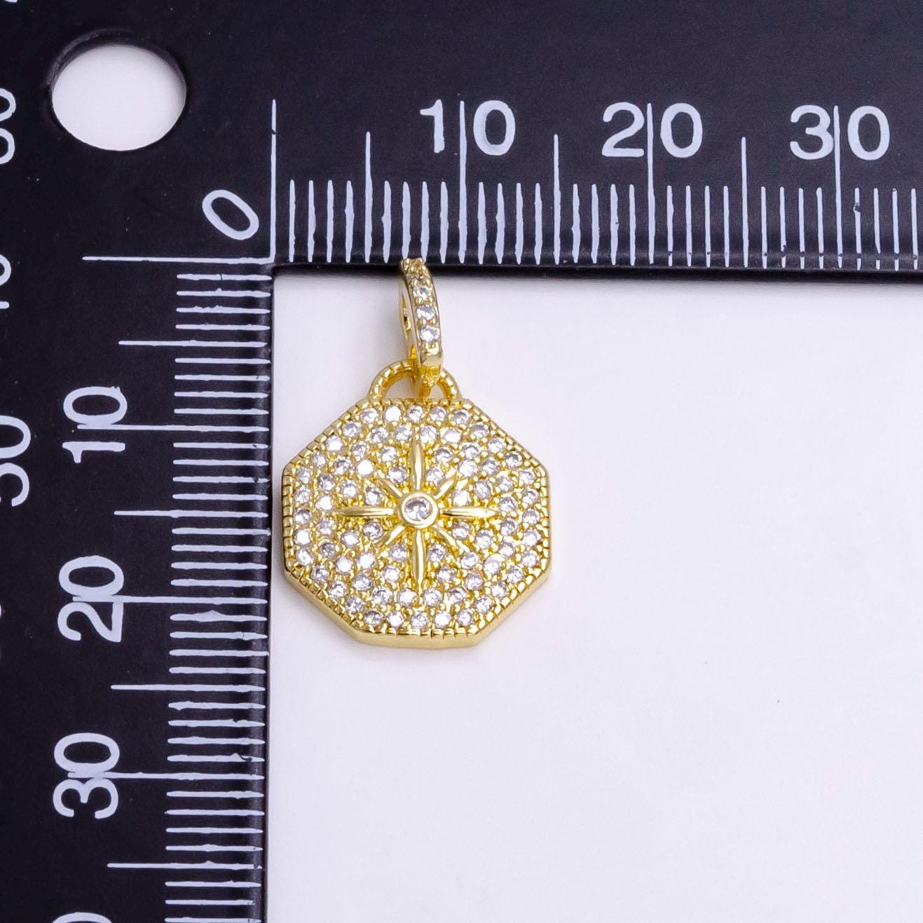 14K Gold Filled 21mm North Star Clear CZ Micro Paved Hexagonal Pendant | AA742