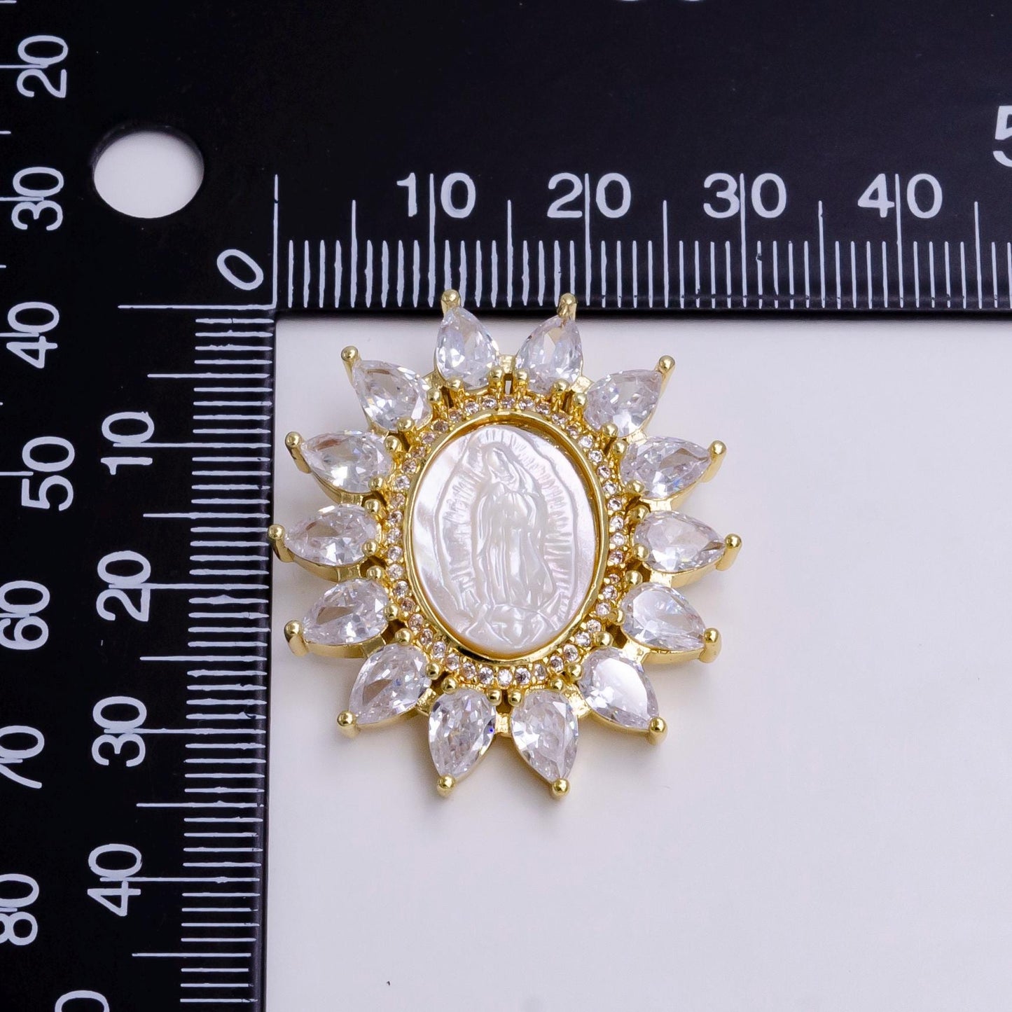 Sun Flower Gold Filled Virgin Mary Pendant Pearl Lady Guadalupe Medallion Charm Necklace Clear Cubic Micro Pave Cz for Religious jewelry