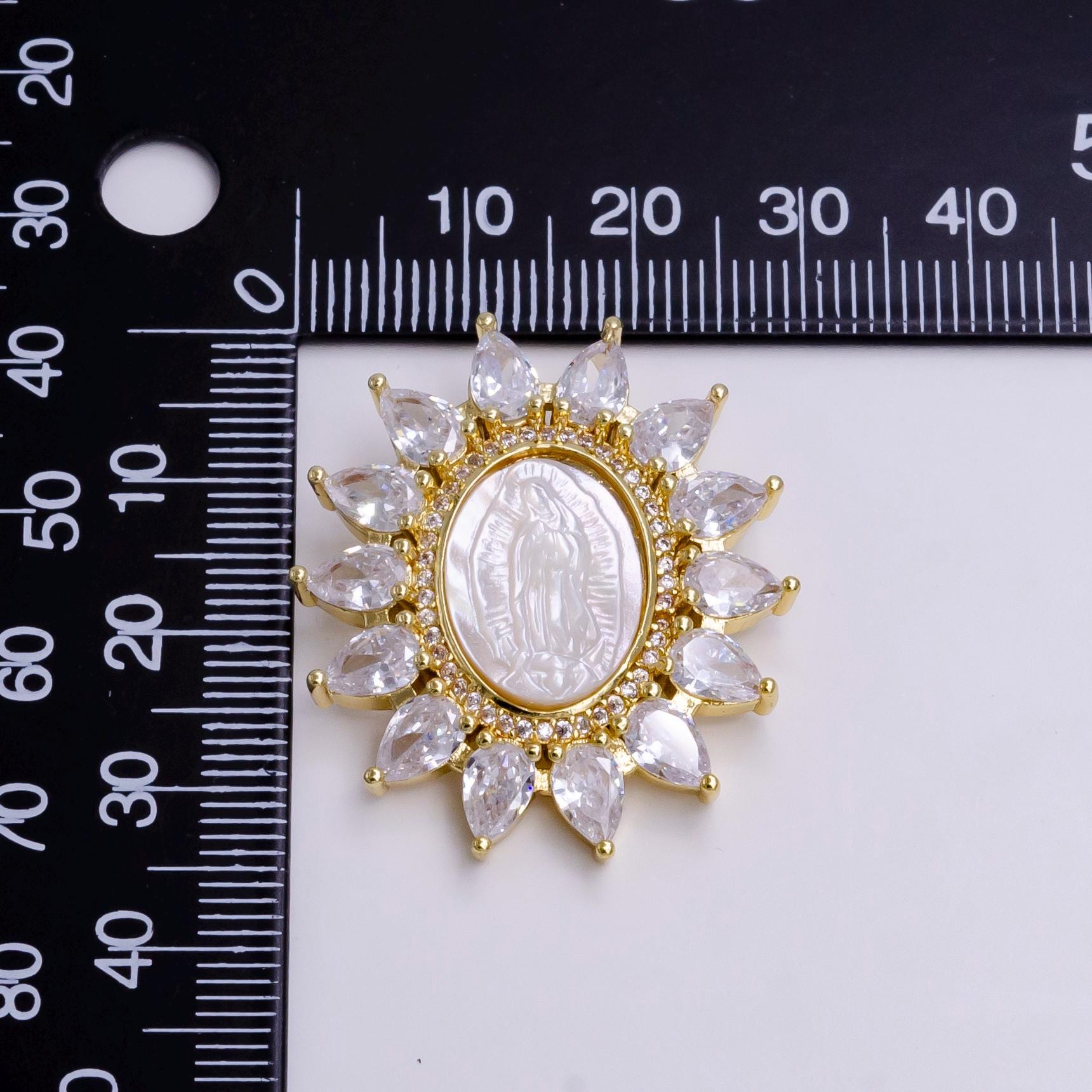 Sun Flower Gold Filled Virgin Mary Pendant Pearl Lady Guadalupe Medallion Charm Necklace Clear Cubic Micro Pave Cz for Religious jewelry