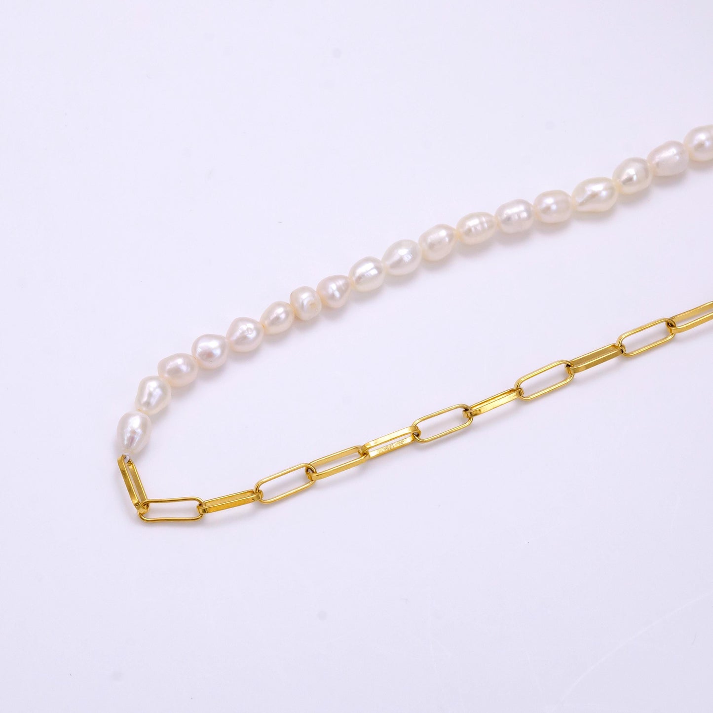 Mix Pearl chain necklace in 14k gold filled Layer Necklace Gold Paper Clip chain with White Freshwater Pearl WA-2324