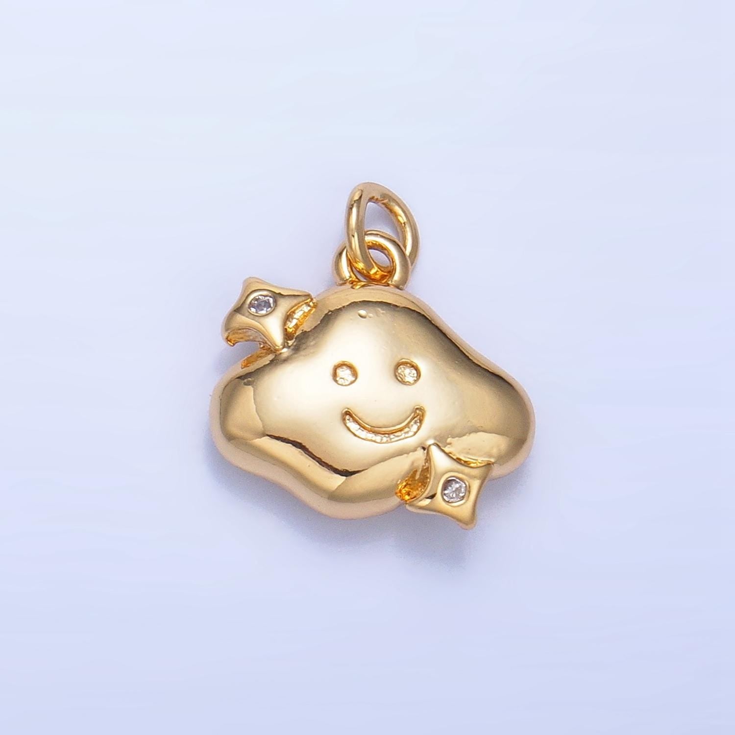 24K Gold Filled Kids Cloud Charm Happy Face Cartoon Cloud Charm Night Time with CZ Star | W019