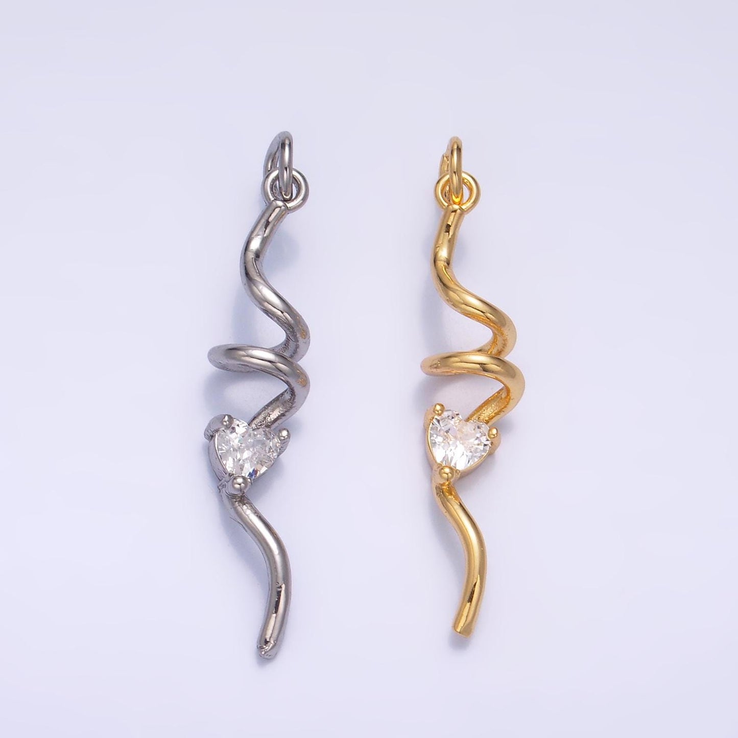 Heart CZ Minimalist Geometric Spiral Swirl 24K Gold Filled Snake Charm in Gold & Silver | W-213