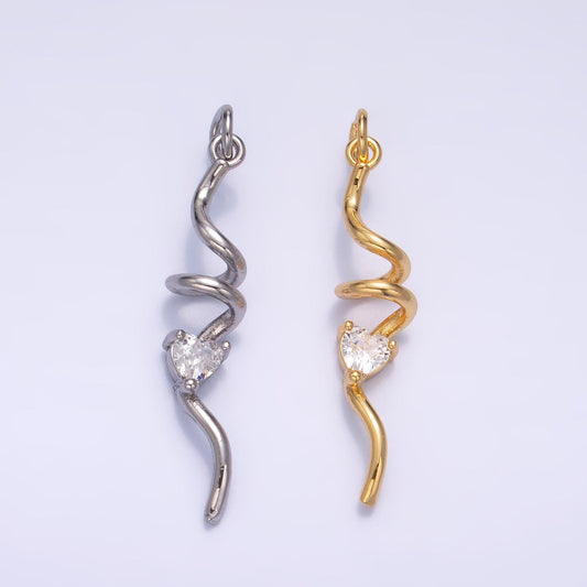 Heart CZ Minimalist Geometric Spiral Swirl 24K Gold Filled Snake Charm in Gold & Silver | W-213
