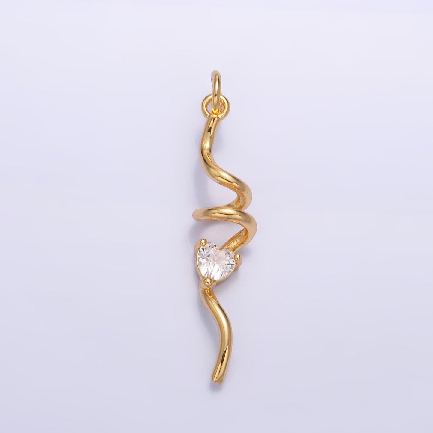 Heart CZ Minimalist Geometric Spiral Swirl 24K Gold Filled Snake Charm in Gold & Silver | W-213