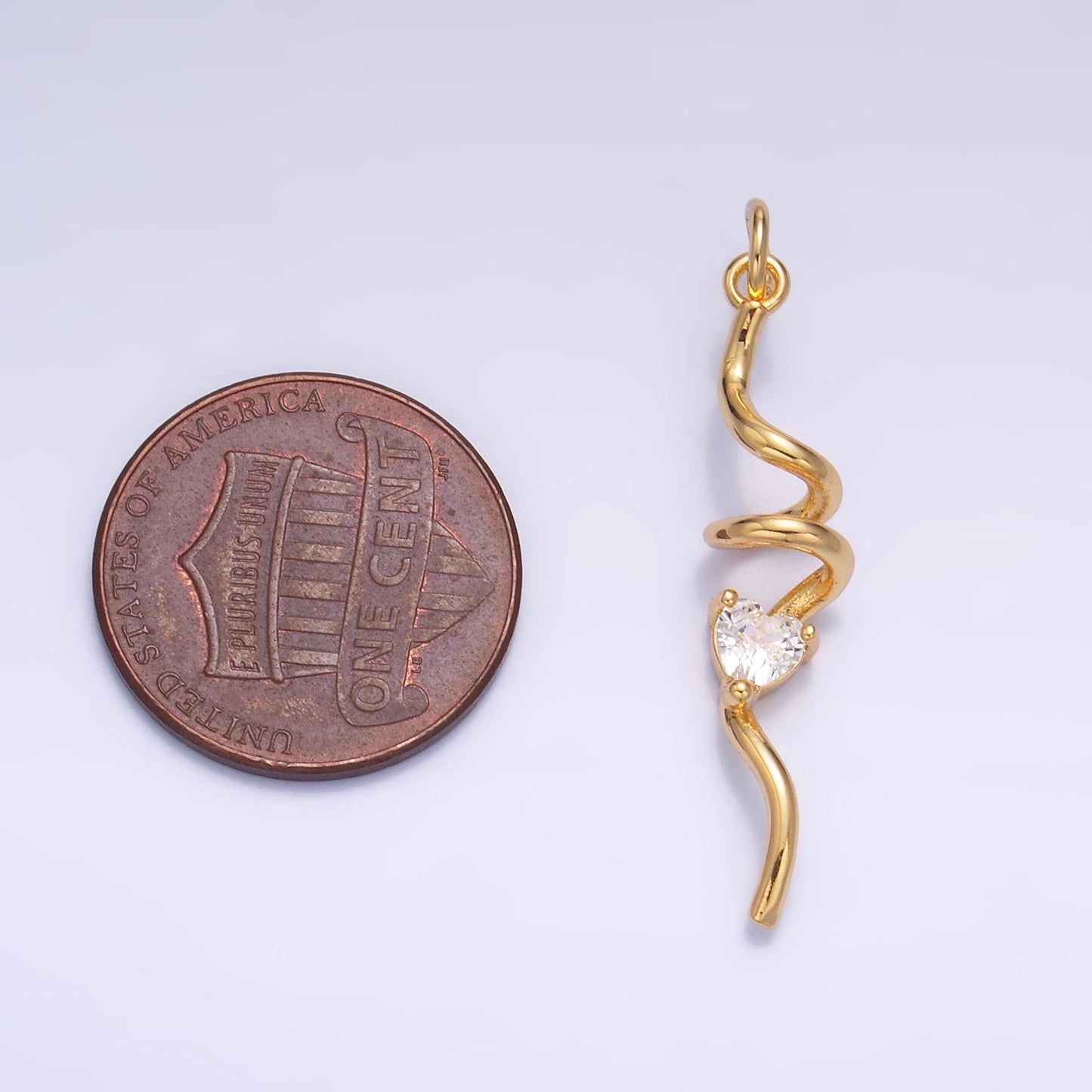 Heart CZ Minimalist Geometric Spiral Swirl 24K Gold Filled Snake Charm in Gold & Silver | W-213