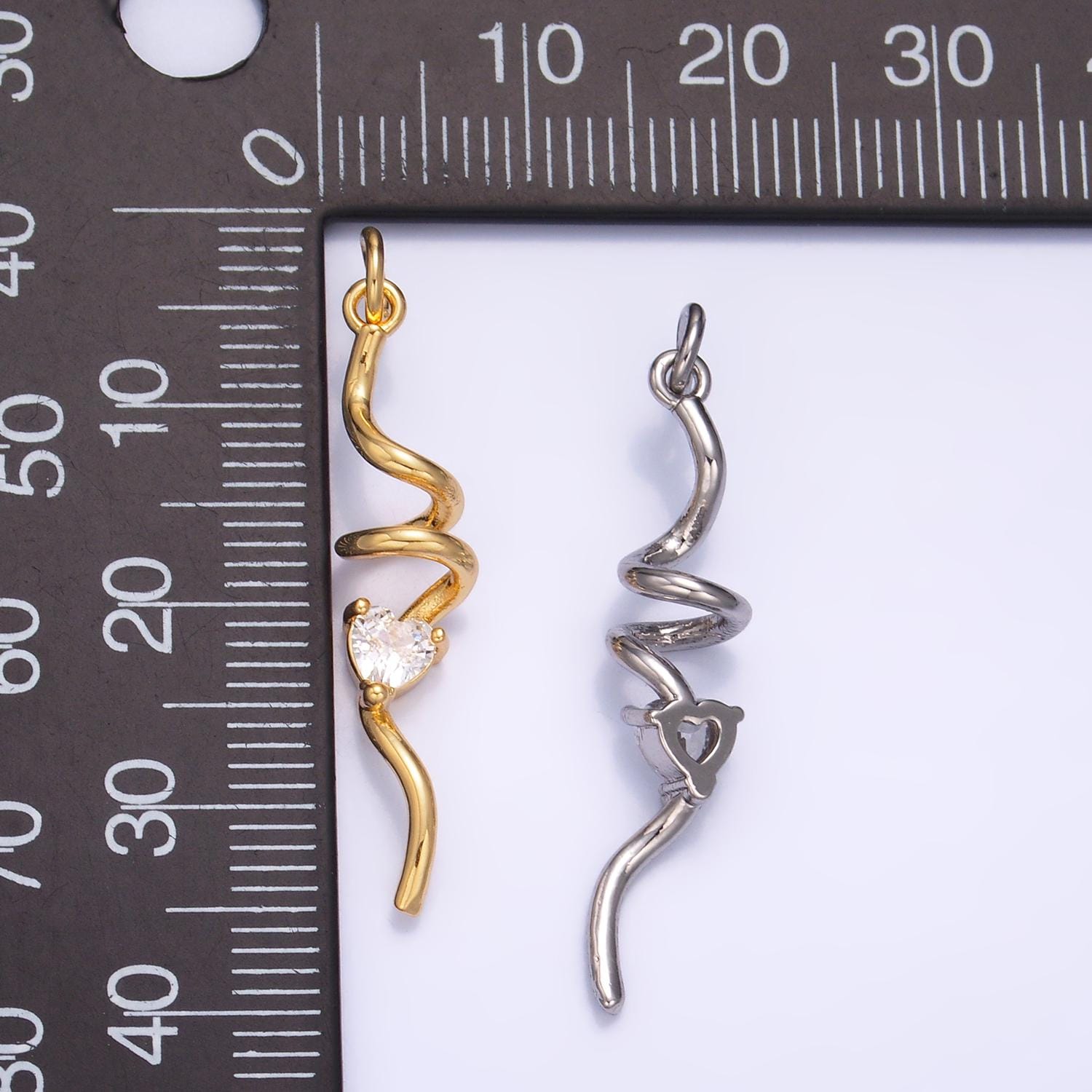 Heart CZ Minimalist Geometric Spiral Swirl 24K Gold Filled Snake Charm in Gold & Silver | W-213
