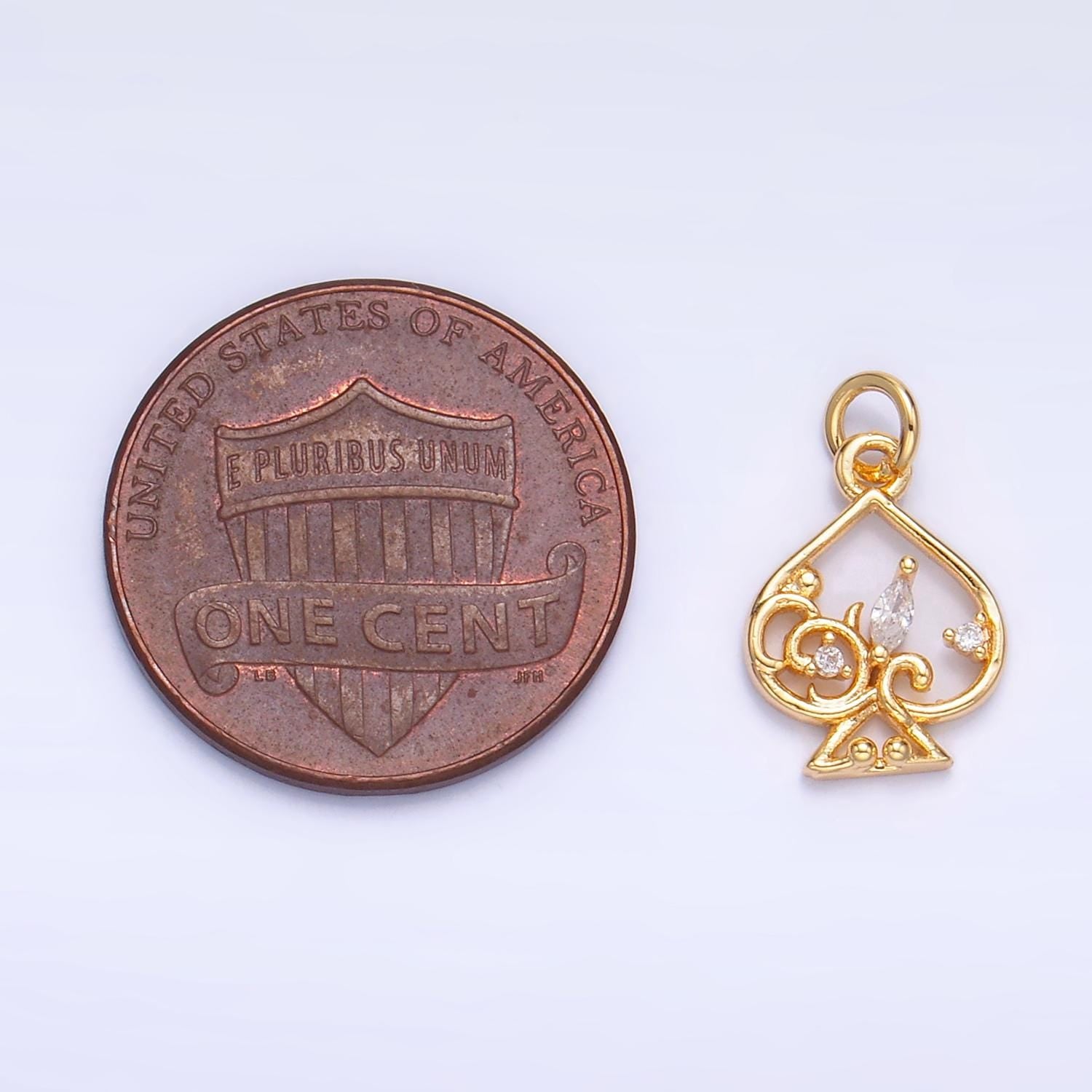 Mini Spades Charm in 24K Gold Filled Charm Small Cz Swirl Spades Monogram Pendant Charm W209