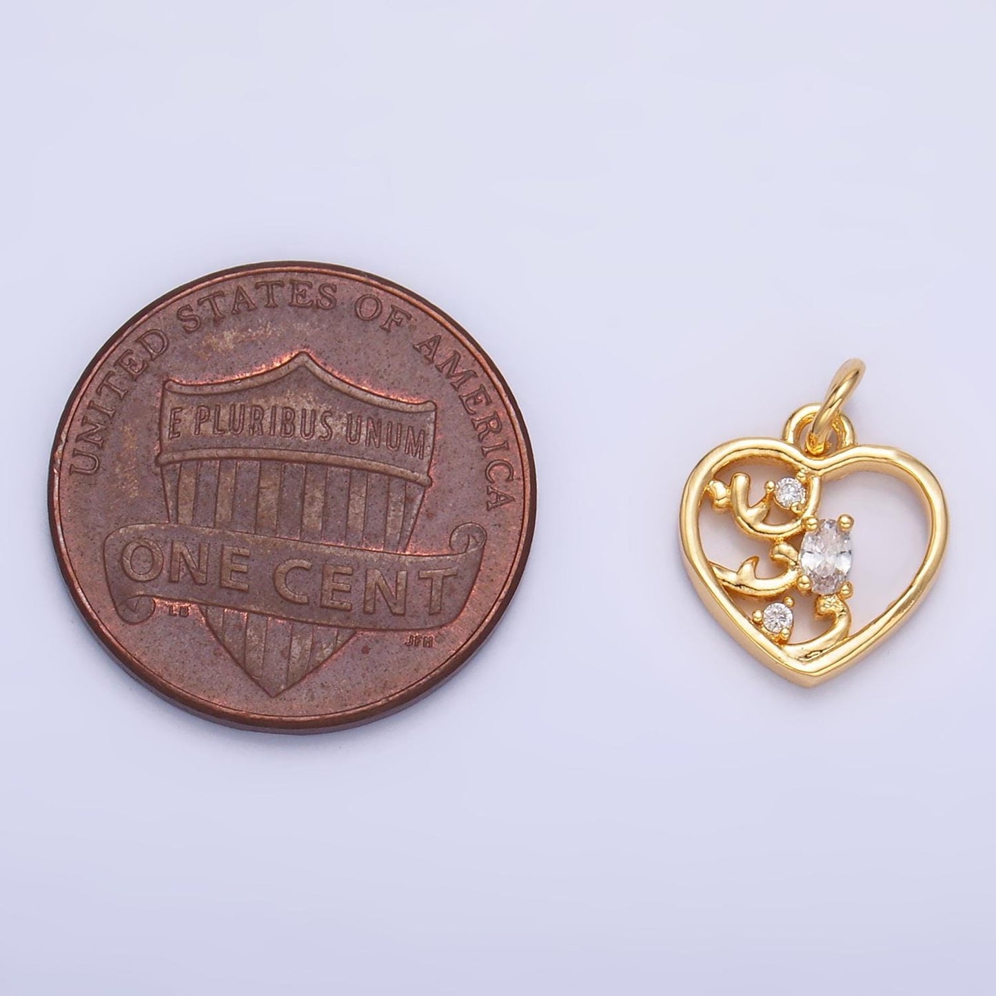Mini Heart Charm in 24K Gold Filled Charm Small Cz Swirl Poker Card Monogram Pendant Charm W212