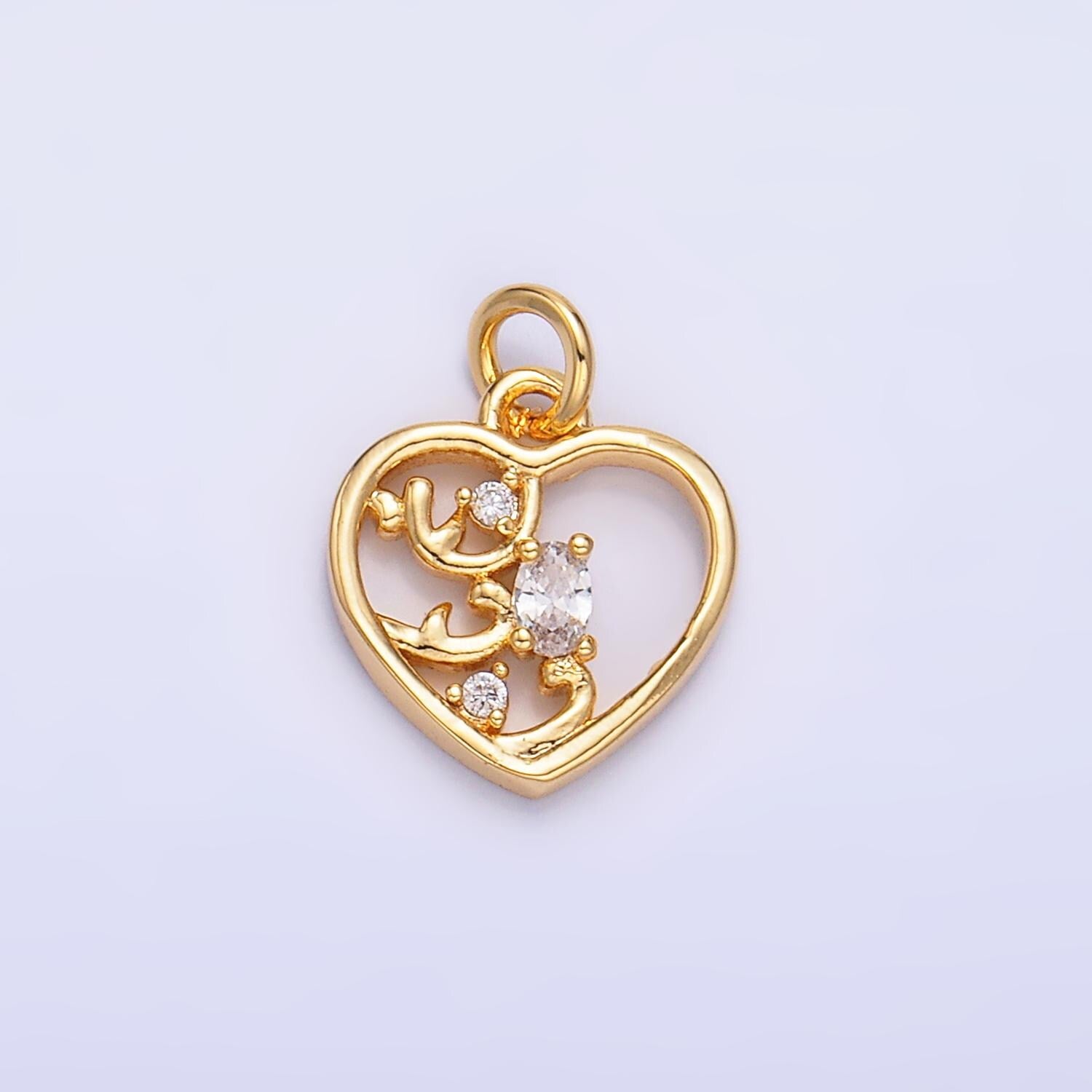 Mini Heart Charm in 24K Gold Filled Charm Small Cz Swirl Poker Card Monogram Pendant Charm W212