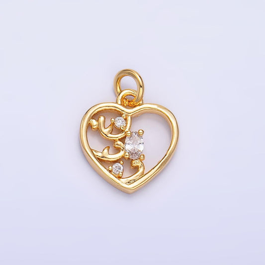 Mini Heart Charm in 24K Gold Filled Charm Small Cz Swirl Poker Card Monogram Pendant Charm W212