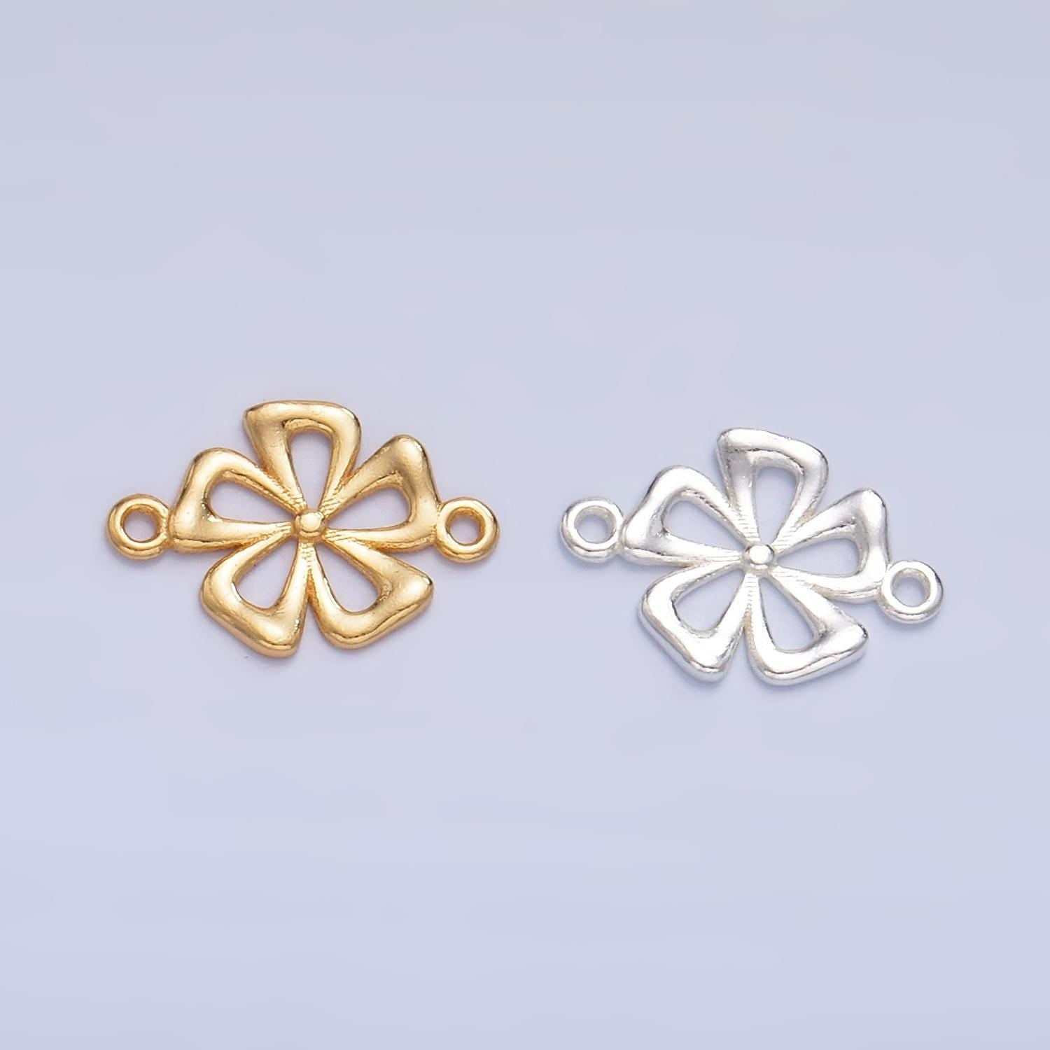 Mini S925 Sterling Silver Flower Charm Connector Minimalist Gold Vermeil Hibiscus Link Connector | SL-520