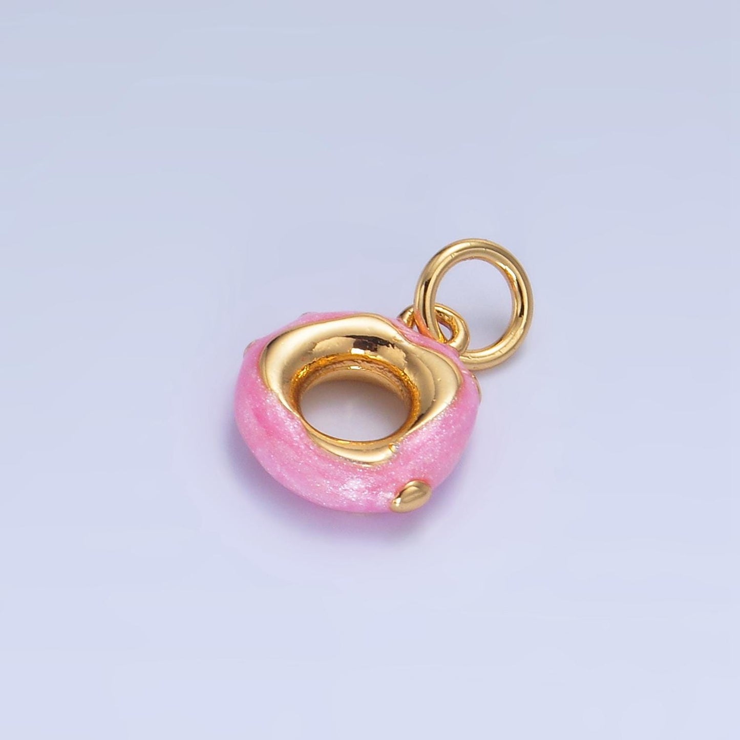 Pink Enamel 24K Gold Filled Donut Food Charm | W-118