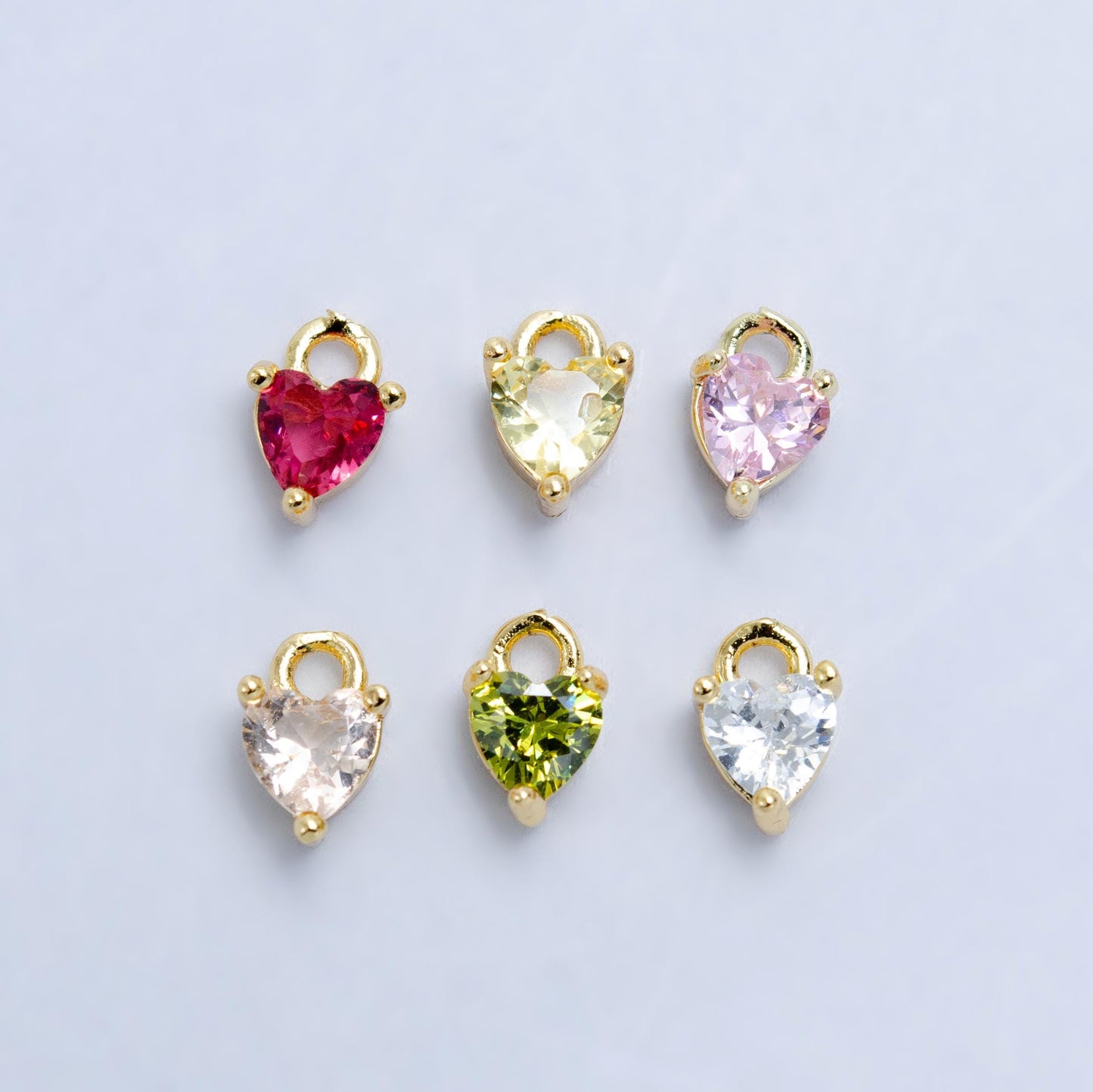 Mini Green Red Pink Yellow Clear Tiny heart Charm 14k gold Filled cz Heart zirconia for Bracelet Necklace Earring Component W204