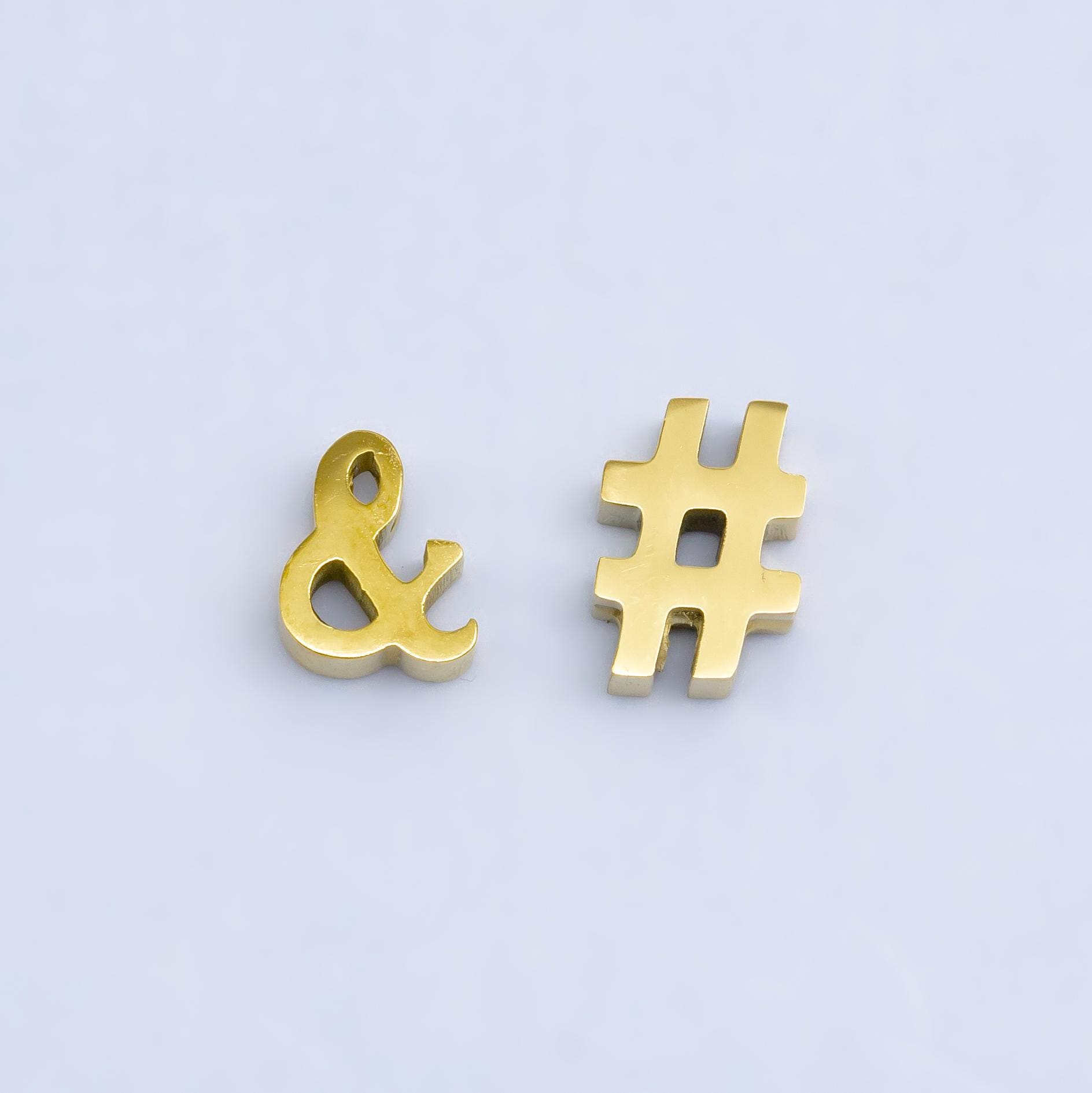 Dainty Gold Stainless Steel 7mm Hashtag Ampersand Bead Spacer Connector Charm Small Ampersand Initial Charm Pendant, Ampersand Alphabet B564