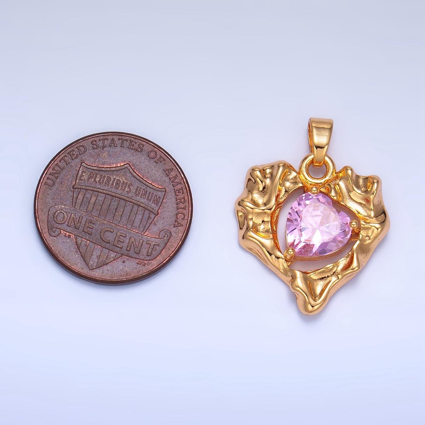 Rustic Heart Charm 24k Gold Filled Pink Cubic Heart Charm Valentine Heart Charms Love Jewelry Pendants Necklace Bracelet Charms AA1024