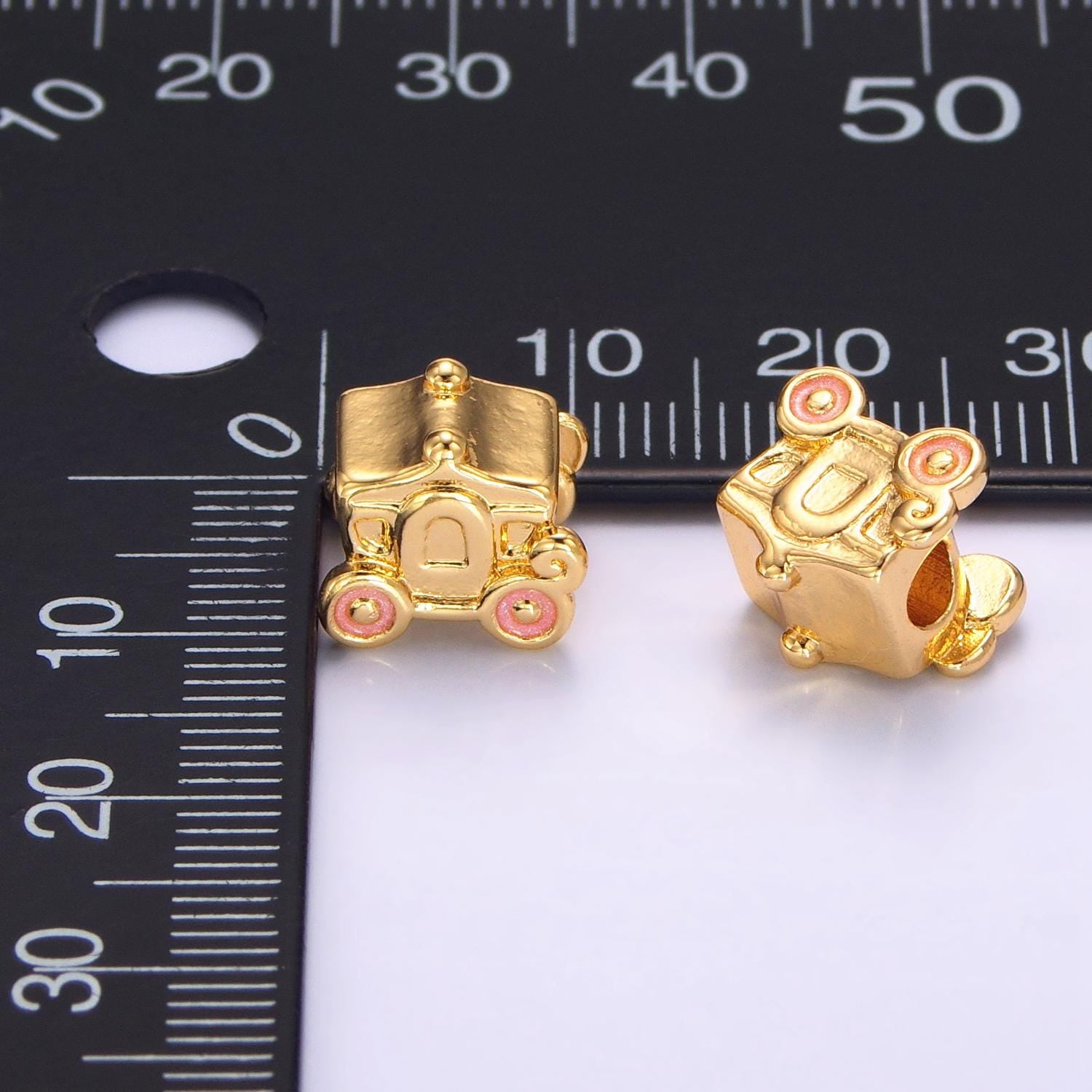 3D Dainty Gold Horsecar Bead Spacer for Bracelet Connector for Bracelet Jewelry Making Supply Finding B067