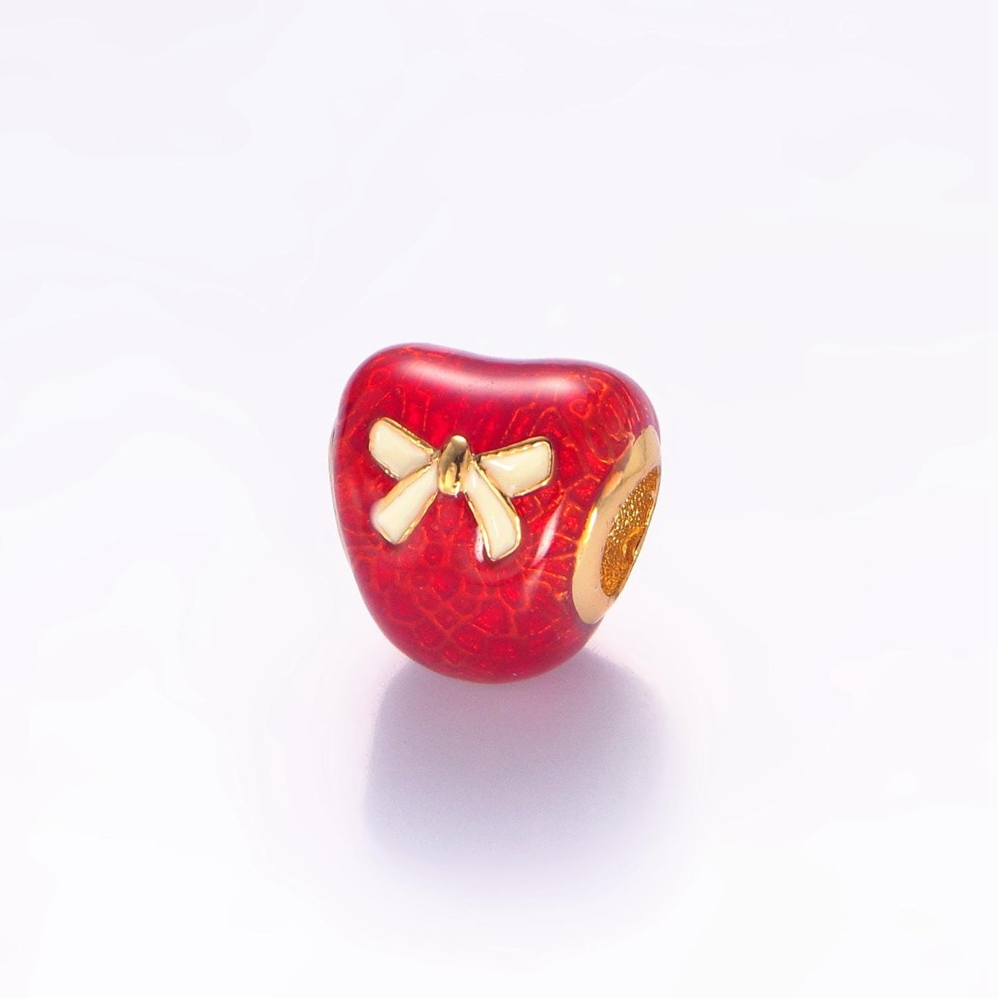 3D Dainty Gold Bow Red Heart Bead Spacer for Bracelet Connector for Bracelet Jewelry Making Supply Finding B080