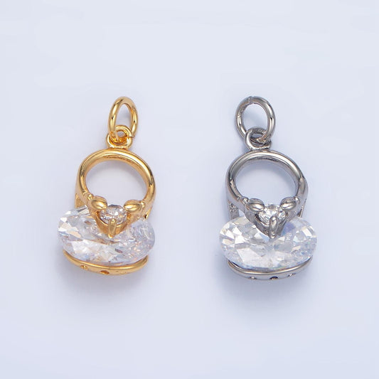 Mini 14K Gold Filled Oval CZ Charm Lock Purse Pendant | W064