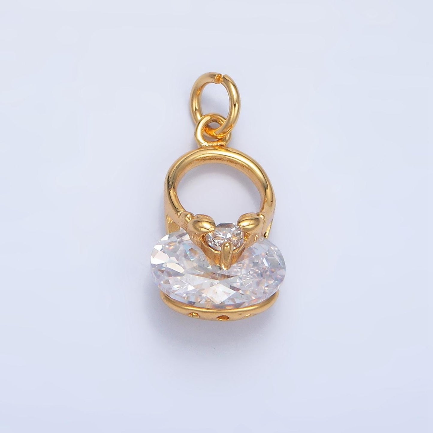 Mini 14K Gold Filled Oval CZ Charm Lock Purse Pendant | W064