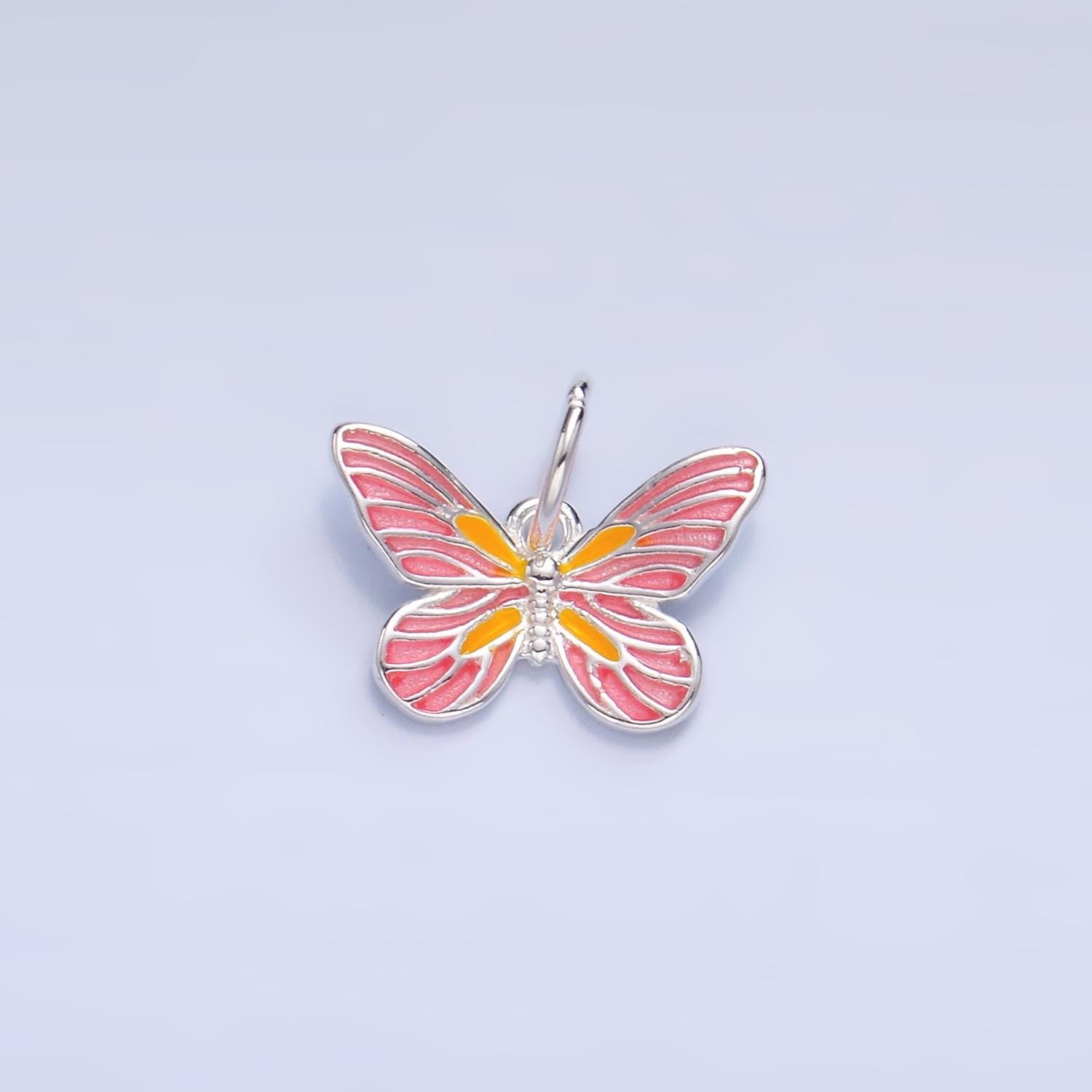 Sterling Silver S925 Monarch Charm Pink Enamel Butterfly Charm Mariposa Silver Butterfly Wings Charm | SL-516