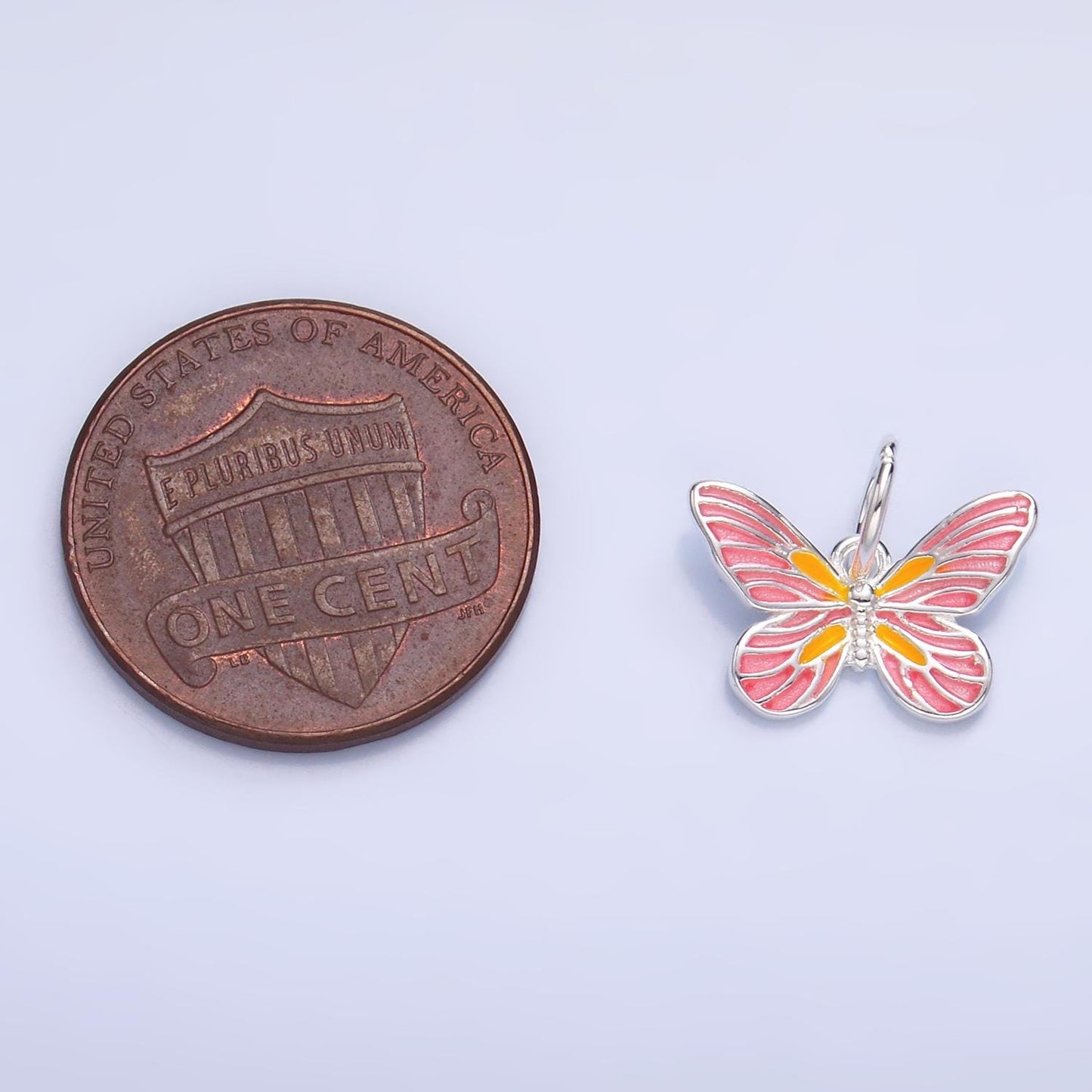Sterling Silver S925 Monarch Charm Pink Enamel Butterfly Charm Mariposa Silver Butterfly Wings Charm | SL-516