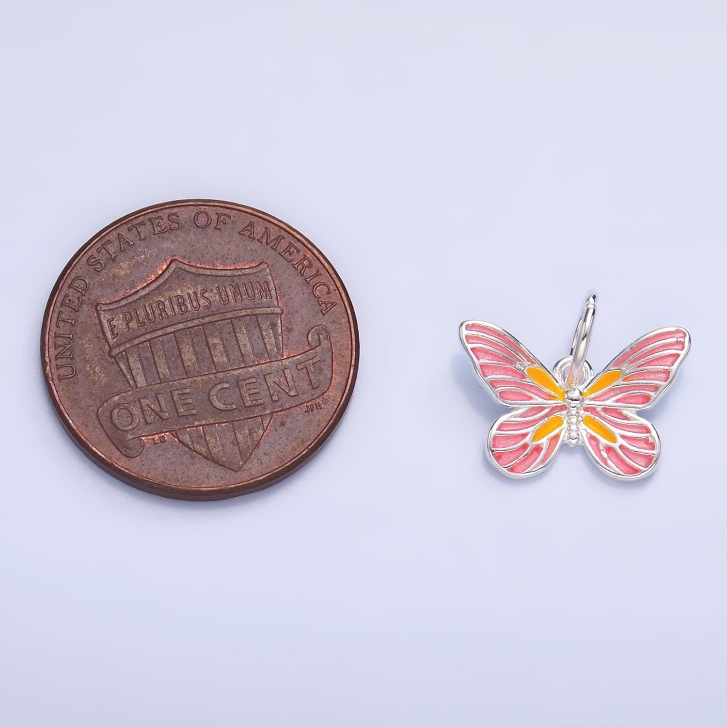 Sterling Silver S925 Monarch Charm Pink Enamel Butterfly Charm Mariposa Silver Butterfly Wings Charm | SL-516