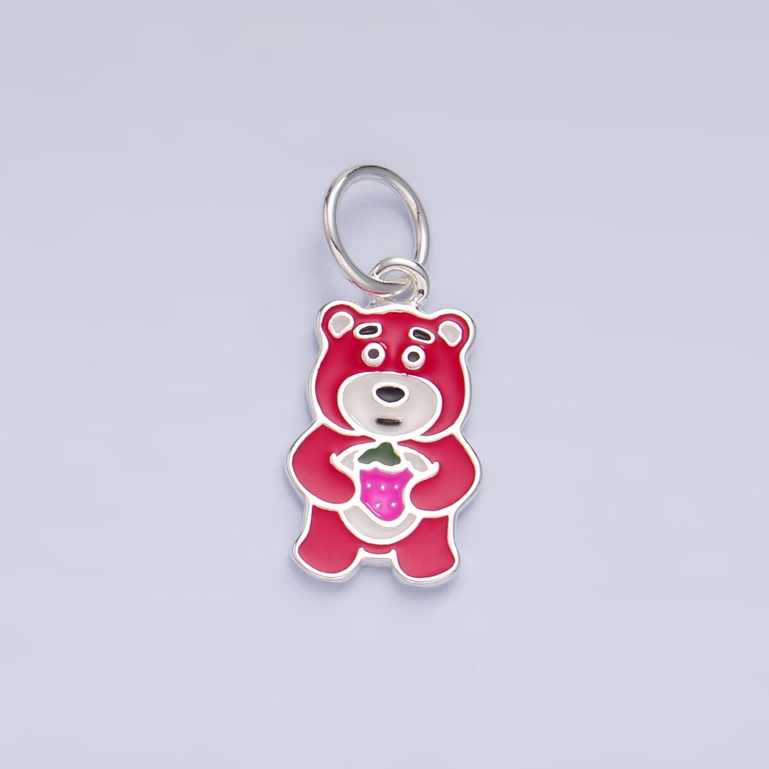 S925 Sterling Silver Teddy Bear Charm Pink Bear Charm for Kids Jewelry SL518